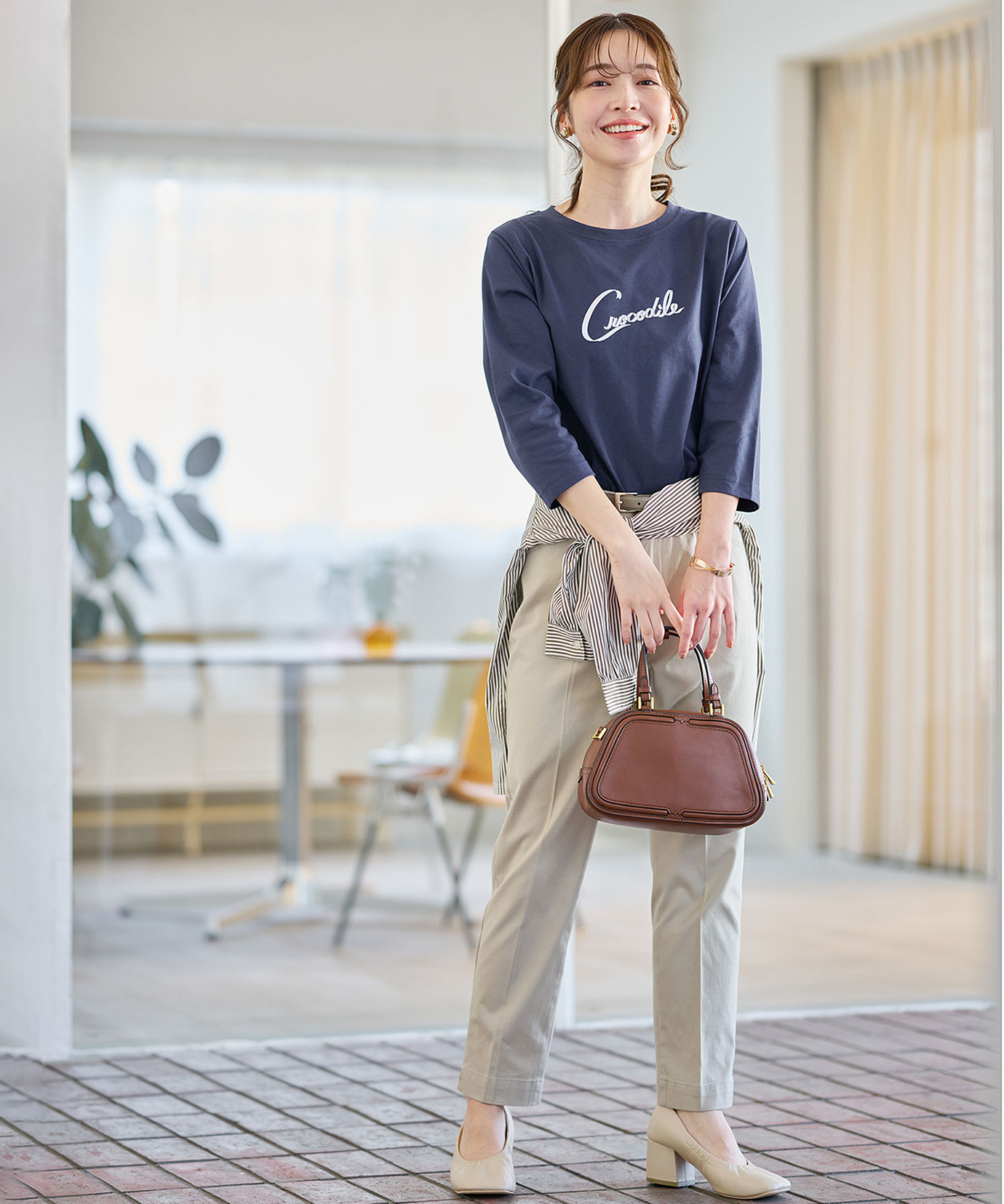 レディース リボンロゴプリント 七分袖 Tシャツ通販 [0302-55206