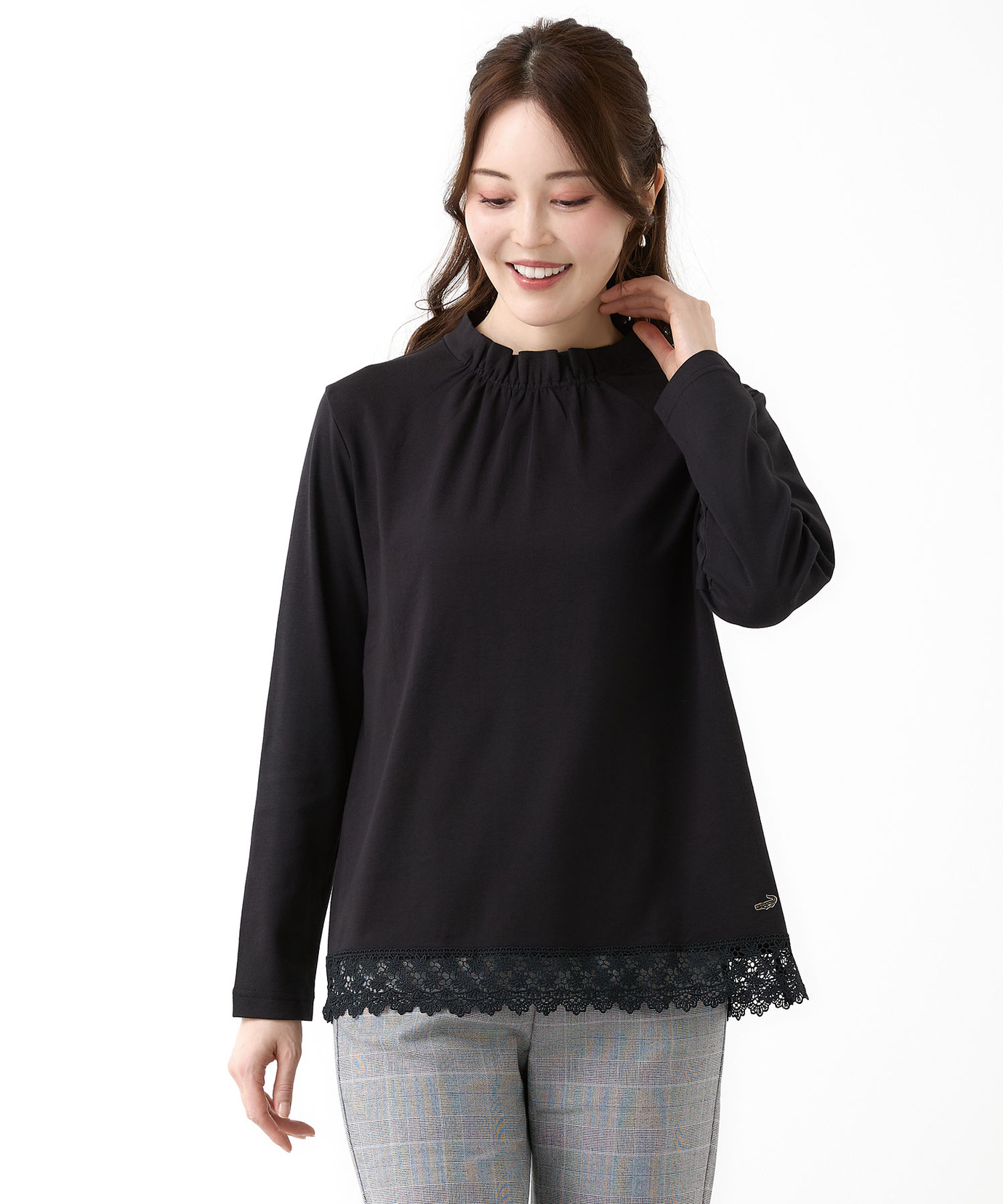 レディース 裾レース ハイネック プルオーバー通販 [0302-55212