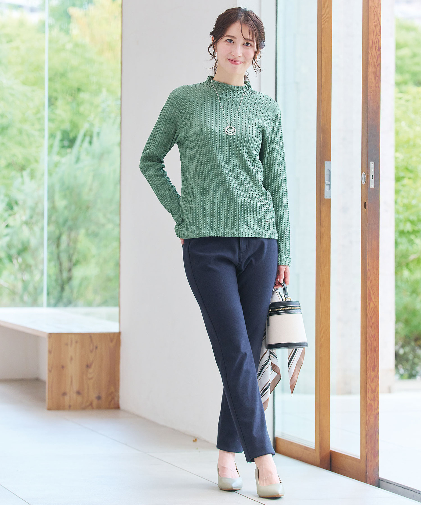 47389　PLEATSPLEASE　ケーブル柄　ハイネック　カットソー 47389 PLEATSPLEASE ケーブル柄 ハイネック カットソー 47389