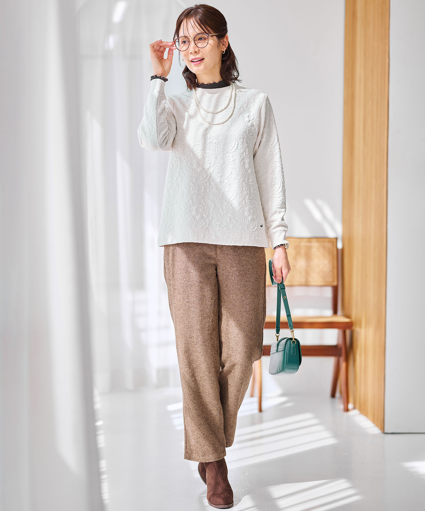 レディース フラワージャカード モックネック トレーナー通販 [0302