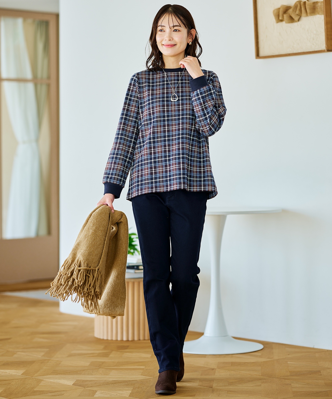 レディース チェック柄 リブ配色 プルオーバー通販 [0302-55226