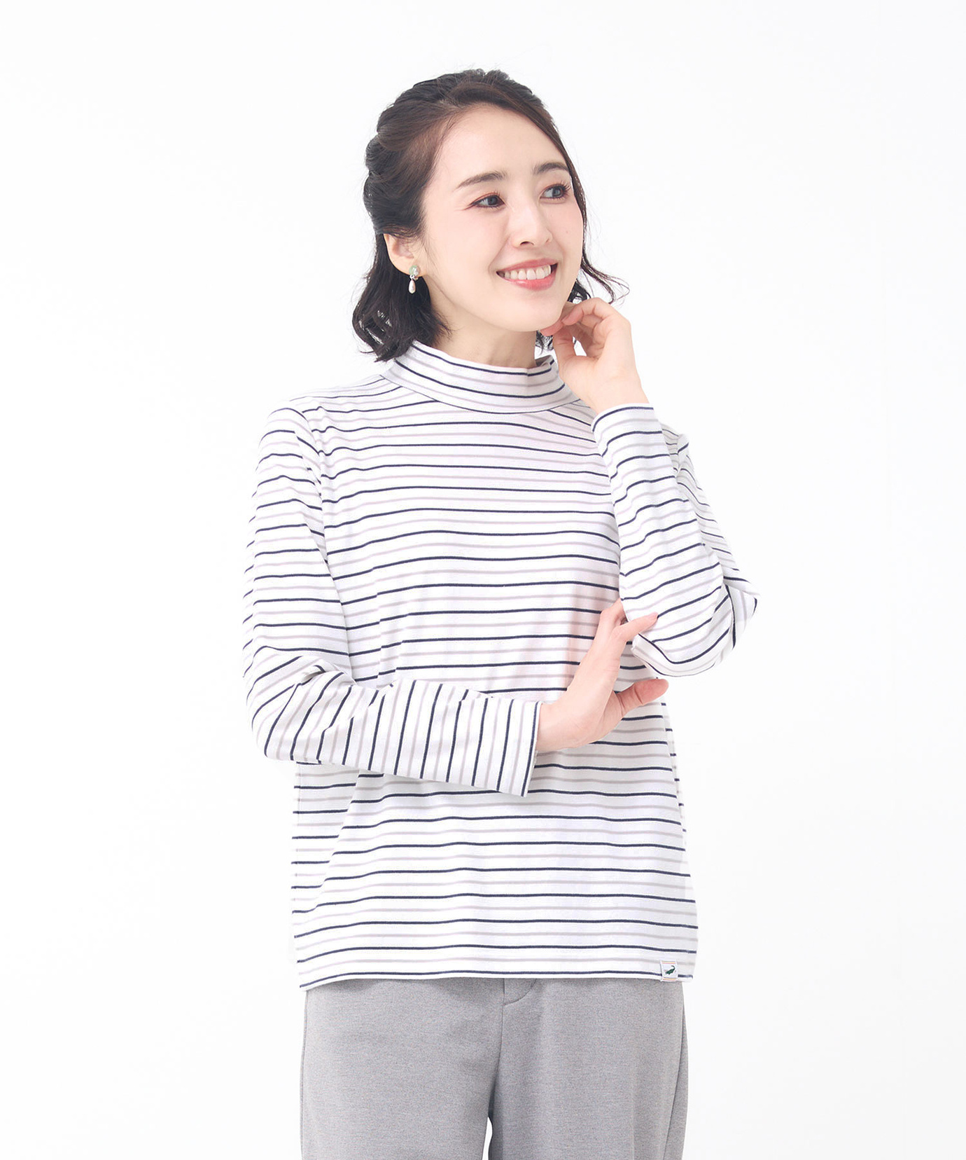 レディース ボーダー ハイネック カットソー【ウガンダ オーガニック