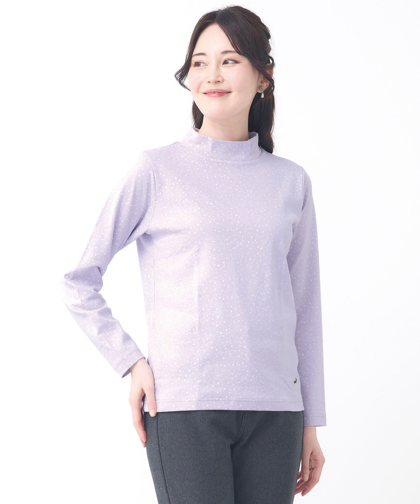 レディース 花柄プリント ハイネック プルオーバー通販 [0302-55232