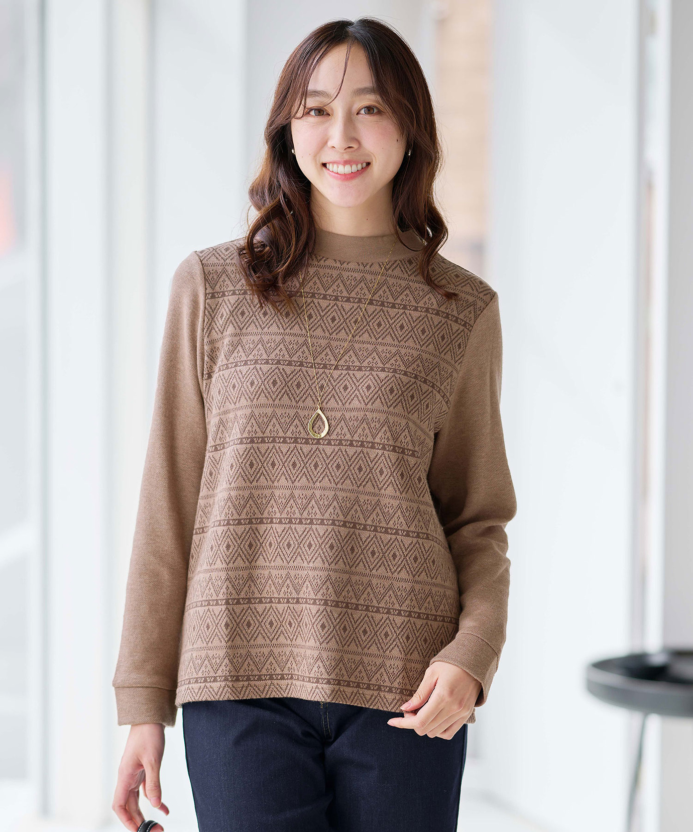 12/5着払い変更‼️USUALIS ジャガード織りニット レディース 切り替え ジャカード プルオーバー通販 [0302-55234