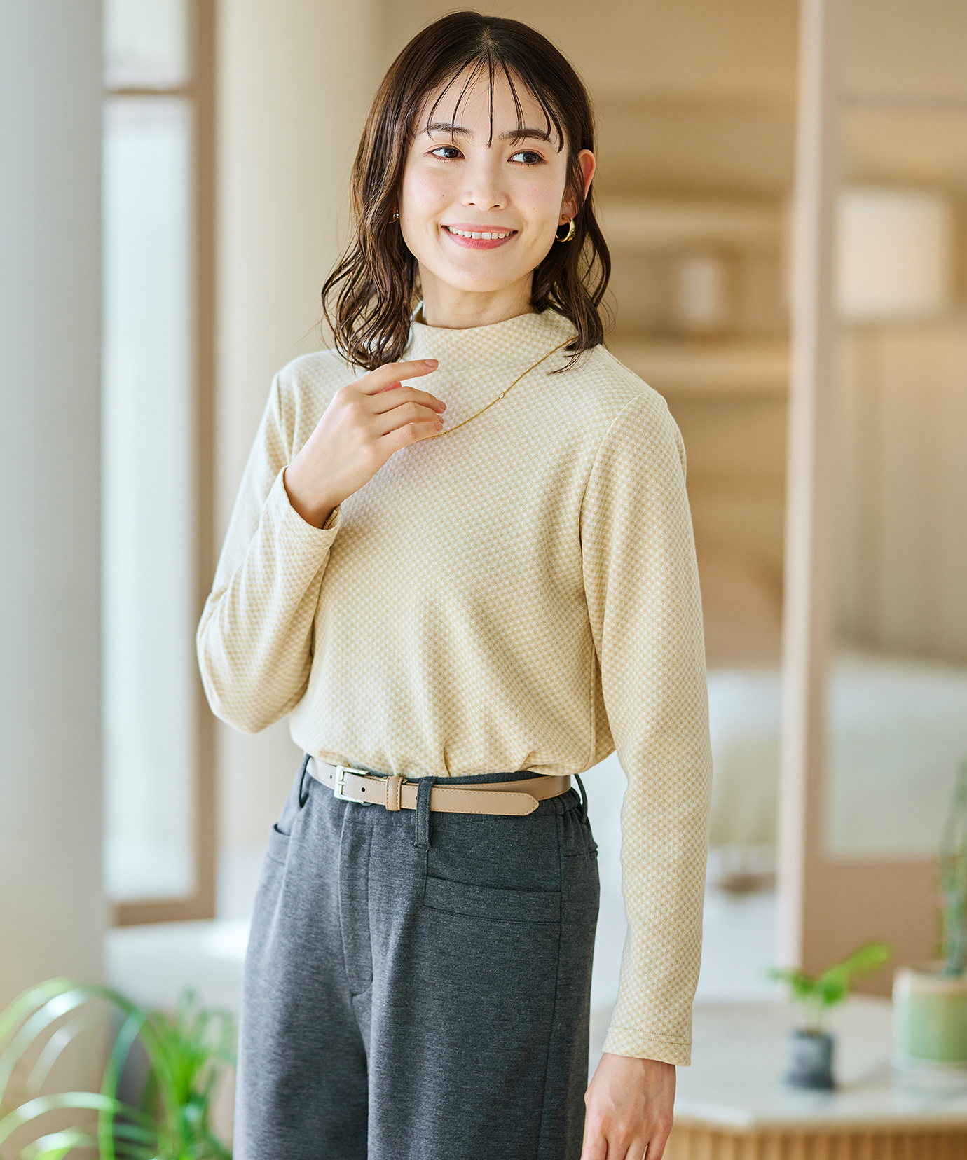 レディース チェックジャカード ハイネックプルオーバー通販 [0302