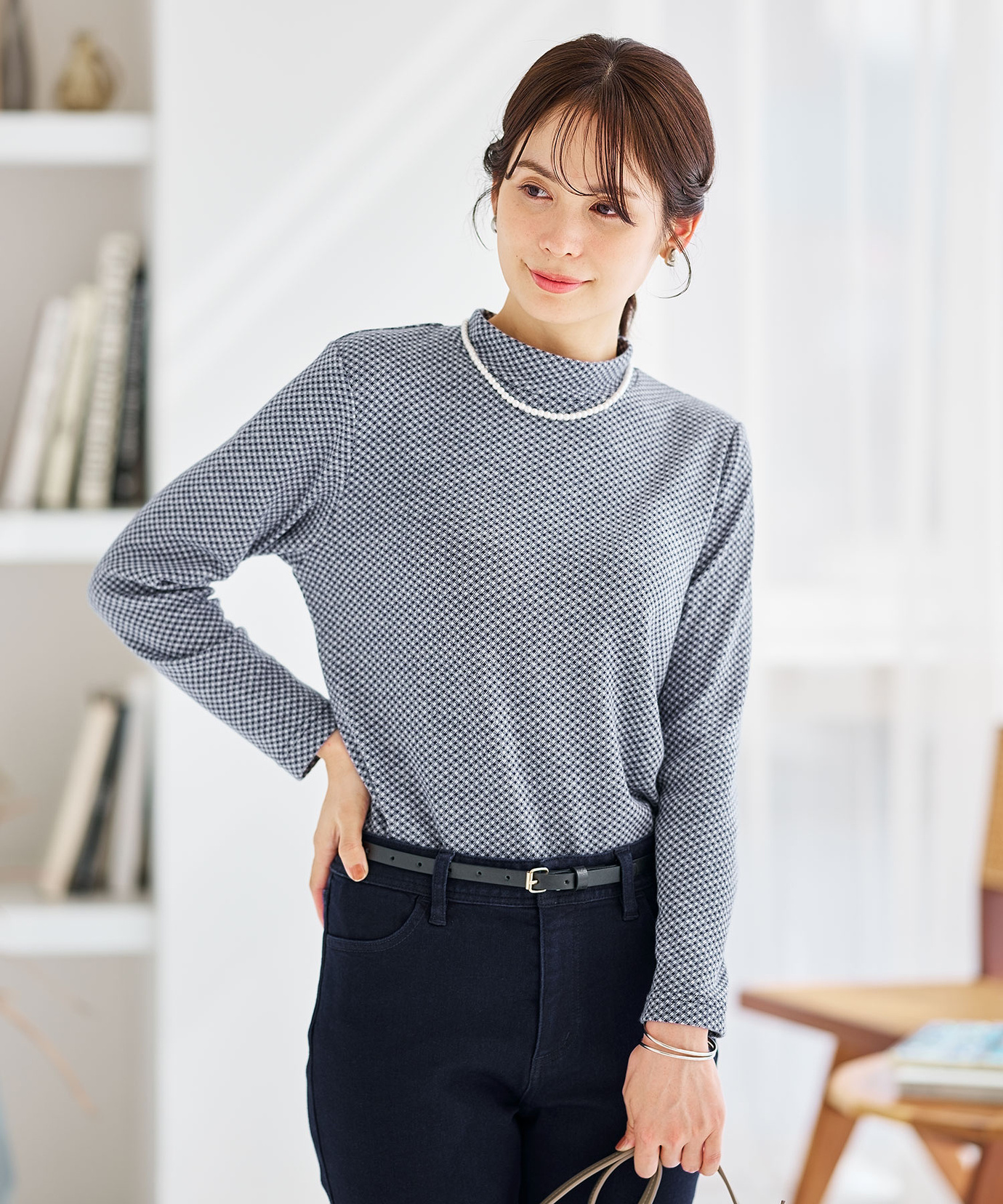 レディース チェックジャカード ハイネックプルオーバー通販 [0302