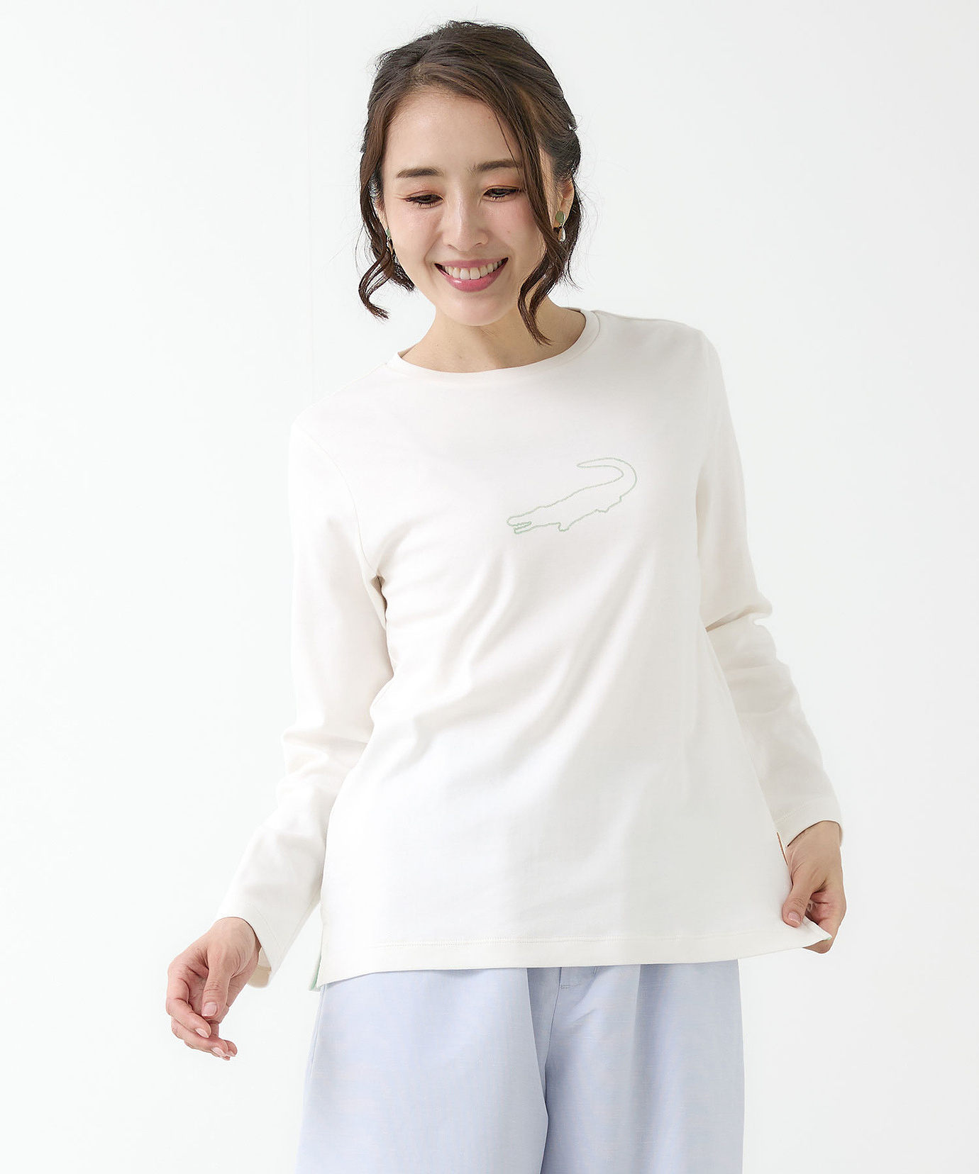 レディース クロコモチーフ チェーンステッチ風 プリントTシャツ通販