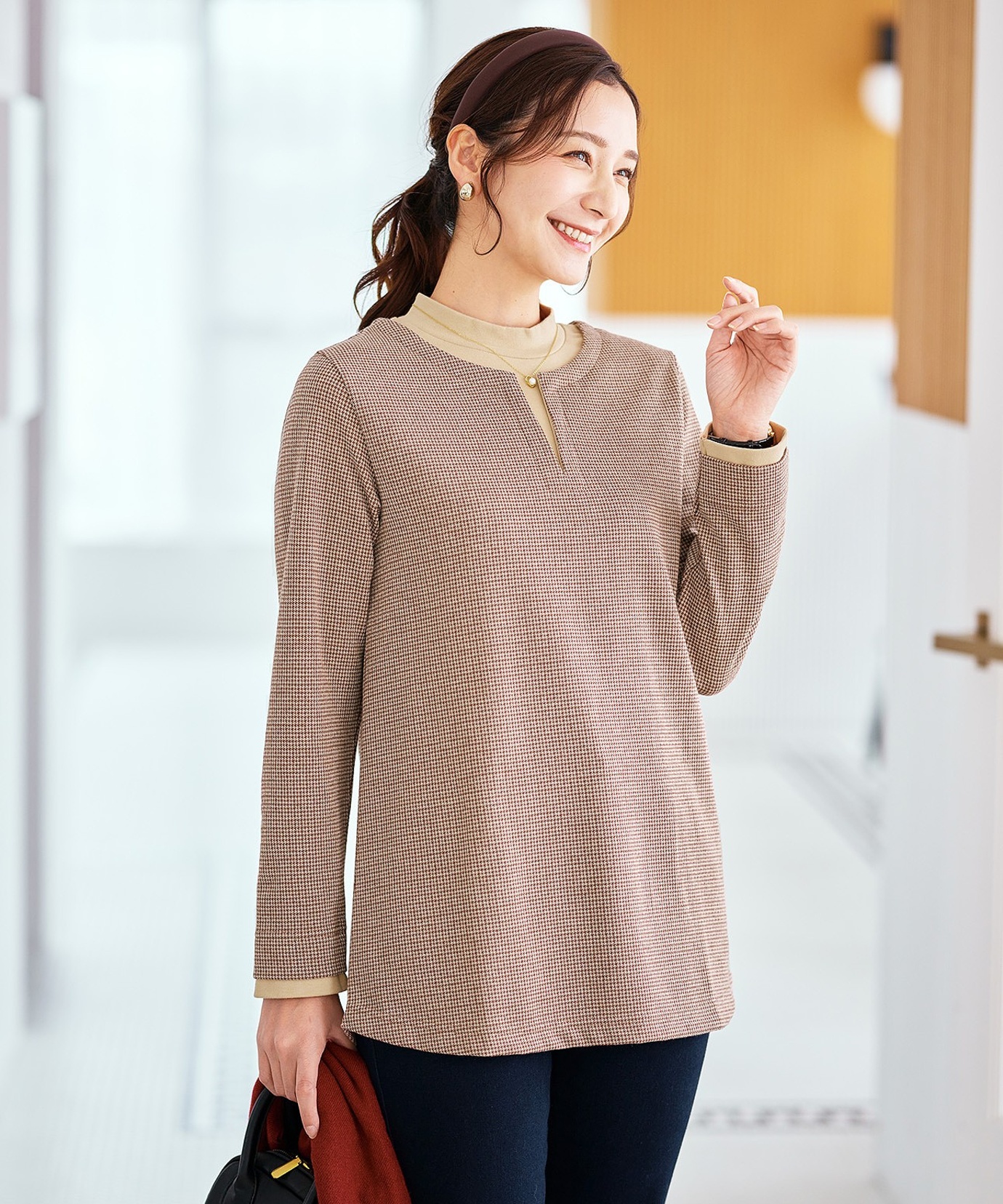 レディース 千鳥柄 ドッキング チュニック通販 [0302-56203