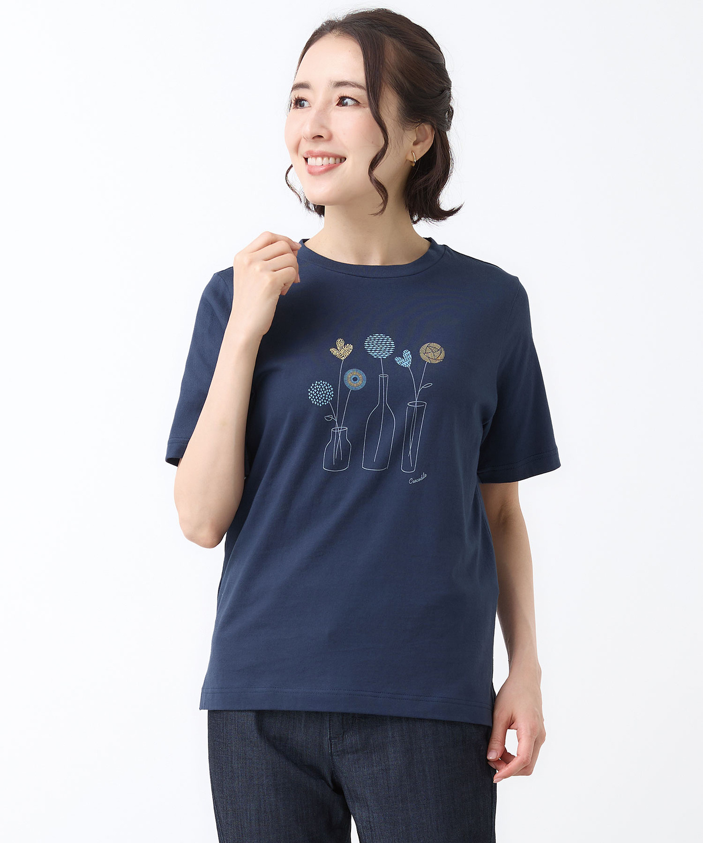 【新品】Admiral ブルーフラワーパターン TシャツL レディース フラワーモチーフ 半袖 Tシャツ通販 [0302-63209