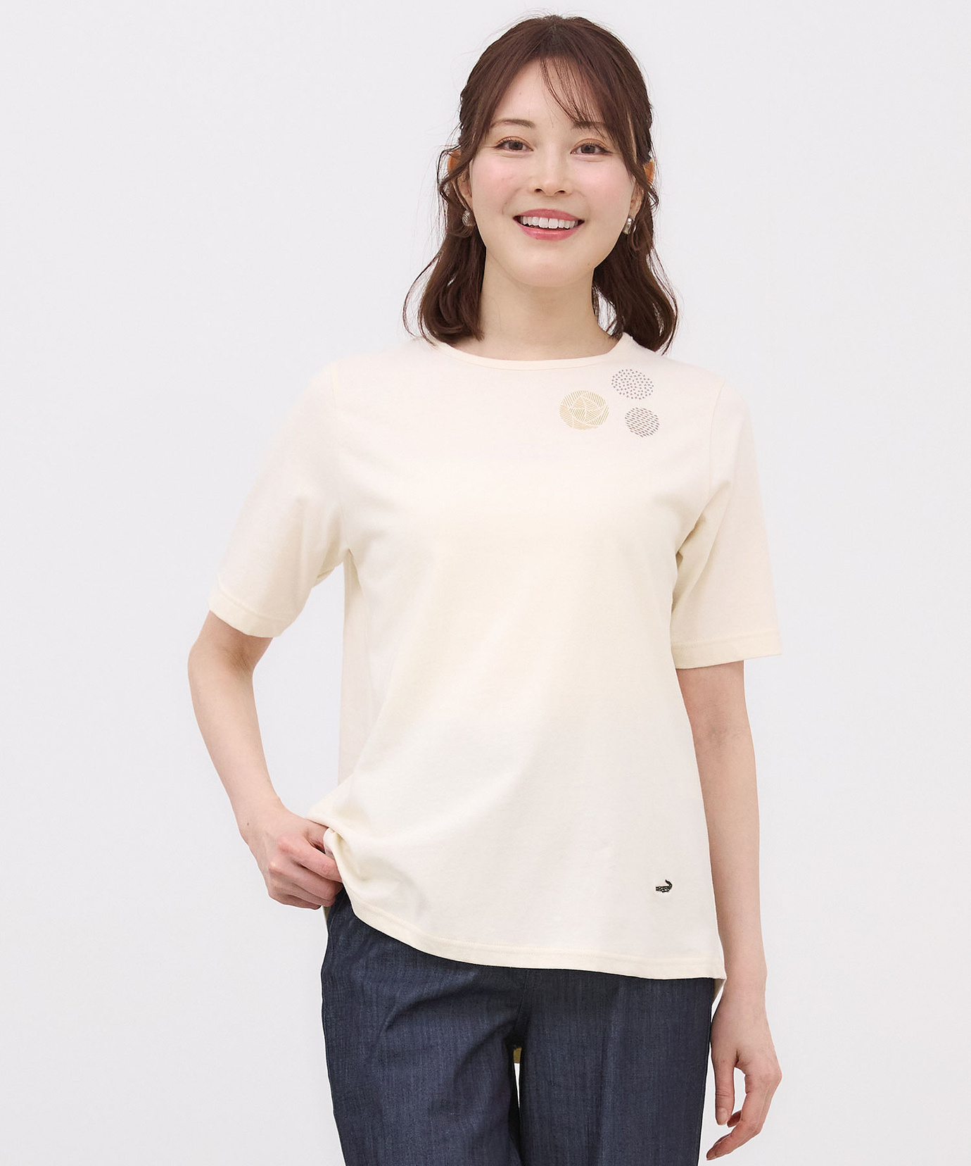 レディース ブローチプリント 半袖 Tシャツ通販 [0302-63210