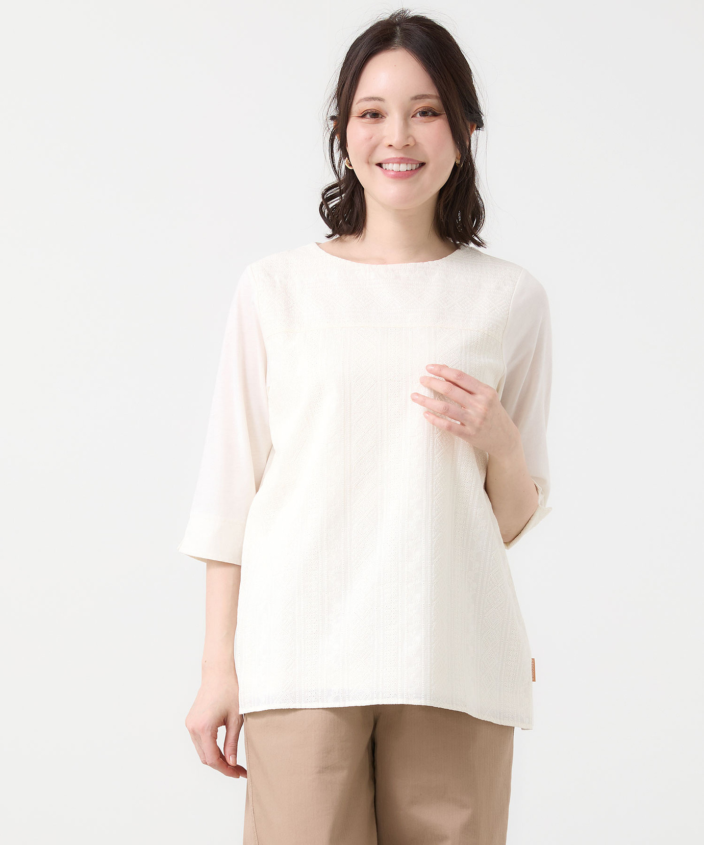 レディース 刺繍切り替え 七分袖 カットソー通販 [0302-63216
