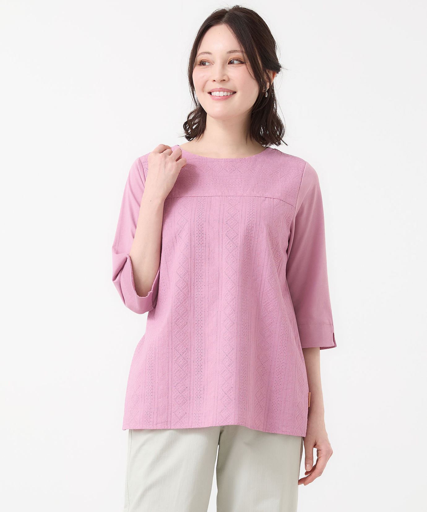レディース 刺繍切り替え 七分袖 カットソー通販 [0302-63216