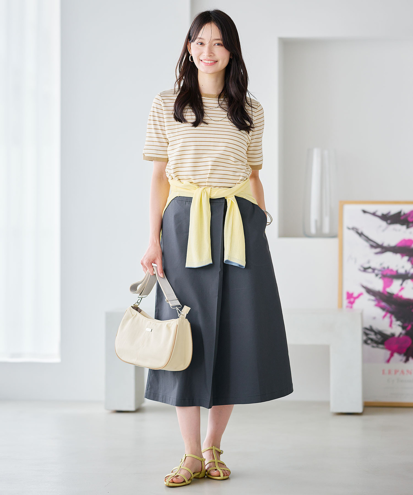 crepuscule (khaki)【鹿の子・ストーンウォッシュ】新品 試着のみ レディース スノーコットン 鹿の子ボーダー Tシャツ【接触冷感】通販