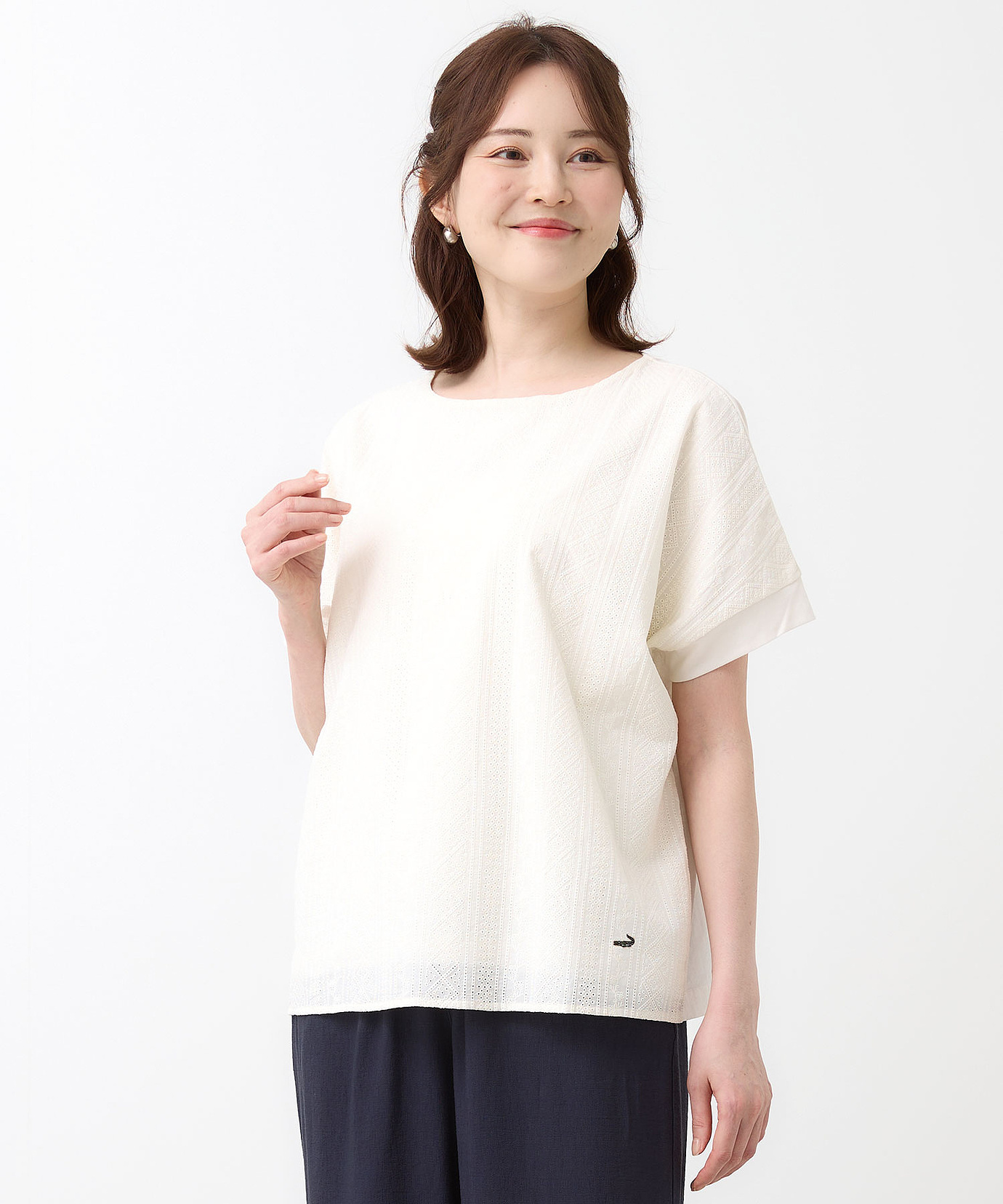 GROUND Y　オーバーサイズ　切り替えカットソー　BLACK/BLUE 新品 レディース 刺繍切り替え プルオーバー カットソー【オンライン