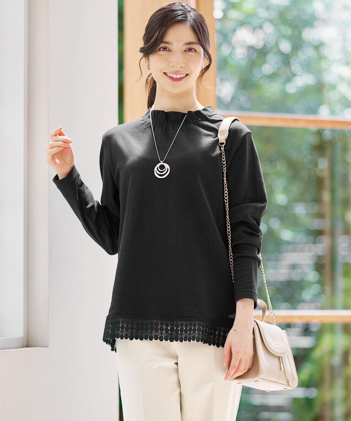  originals レース 長袖 トップス ブラック XS レディース 裾レース ハイネック プルオーバー【オンラインショップ