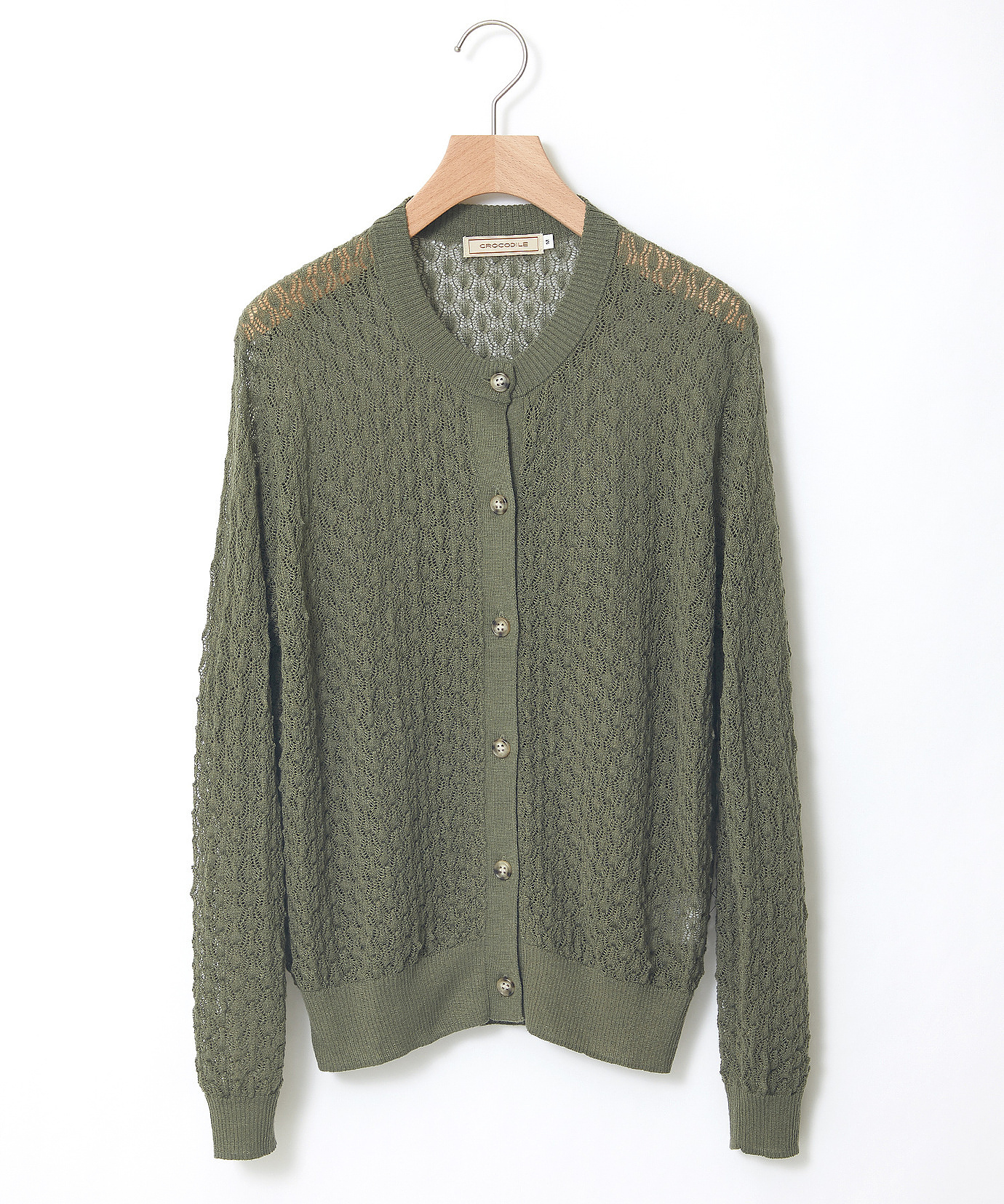 レディース リネンブレンド 透かし編み カーディガン【手洗いOK】通販