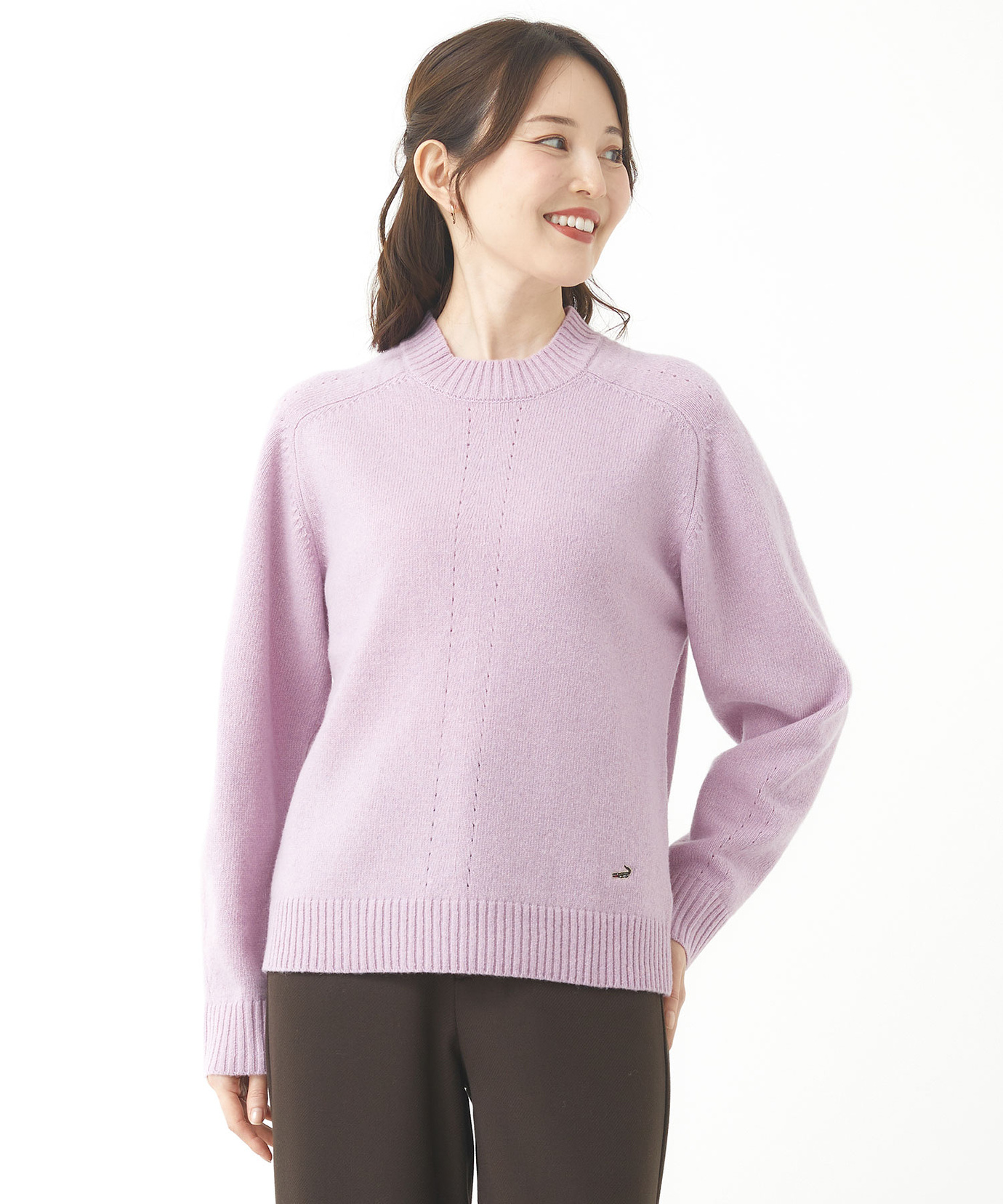 レディース イタリー糸 アイレット プルオーバーニット【手洗いOK