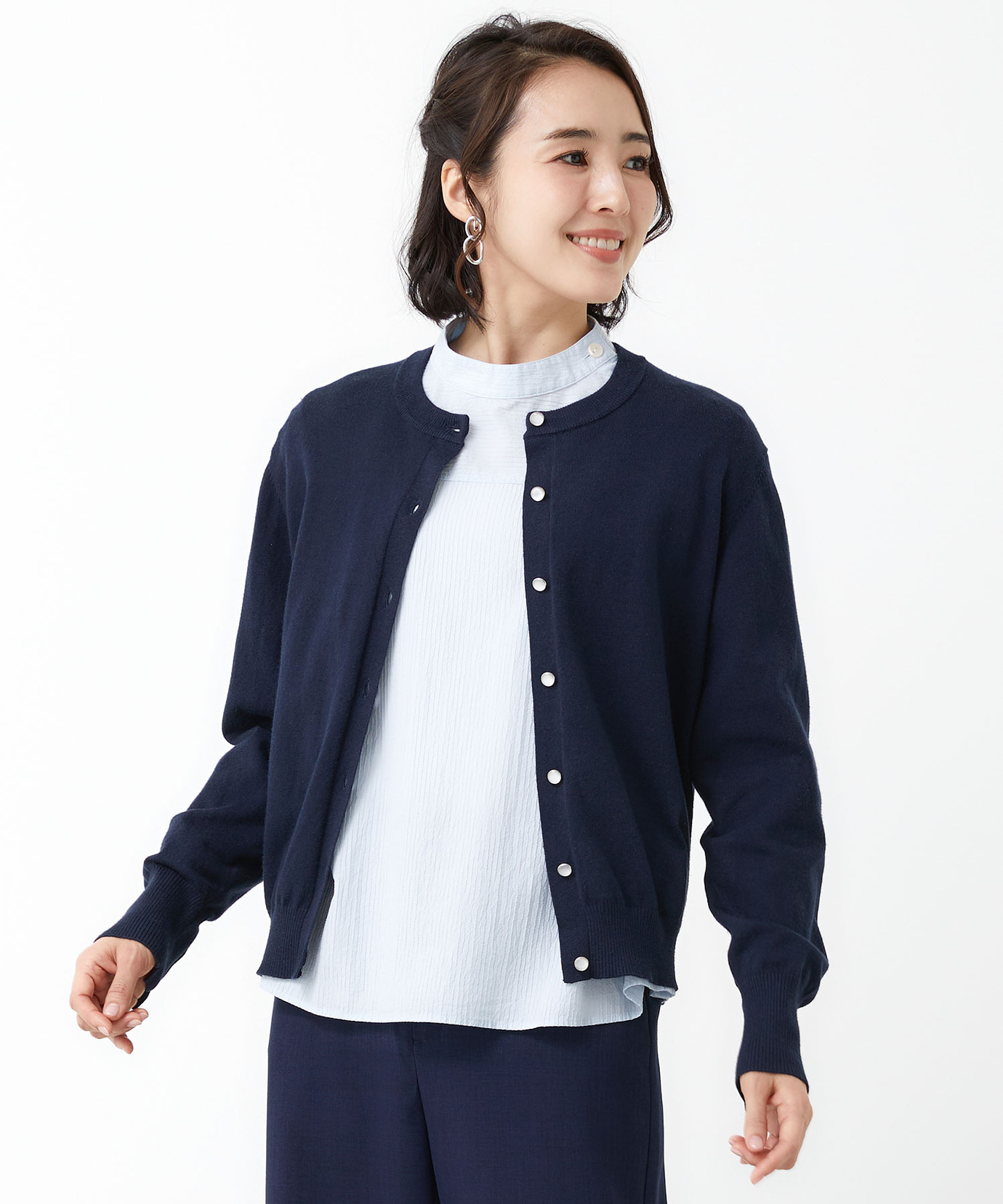 レディース シルクブレンド シェル調ボタン カーディガン通販 [0303