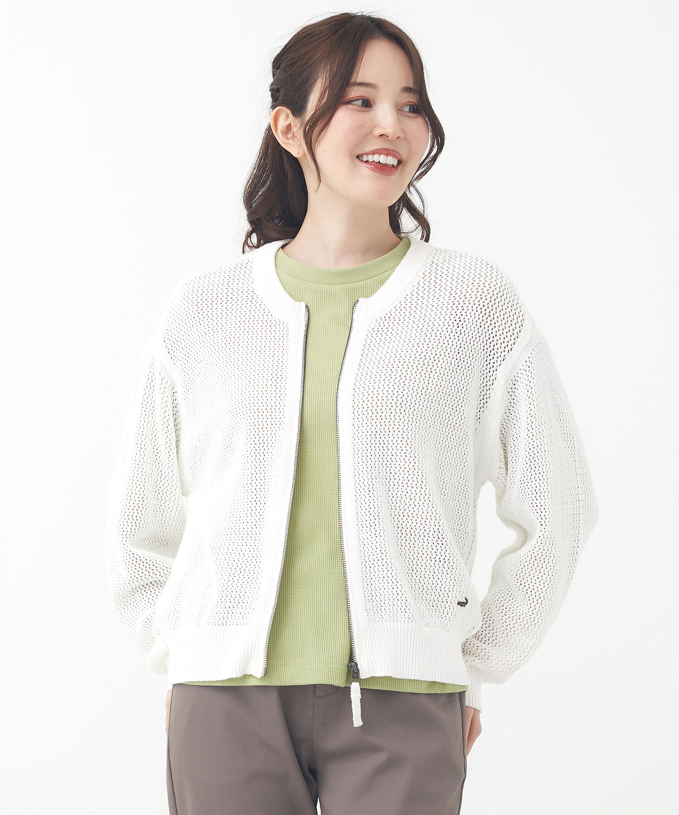 レディース コットン メッシュ ジップカーディガン通販 [0303-51308