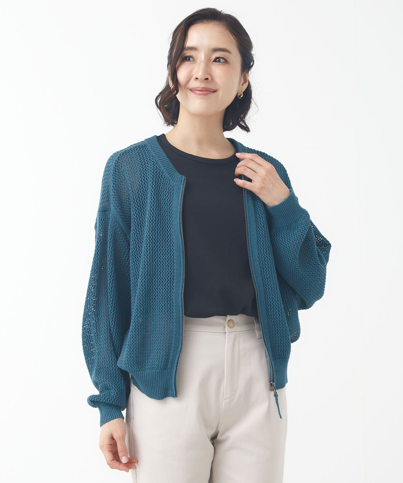 レディース コットン メッシュ ジップカーディガン通販 [0303-51308