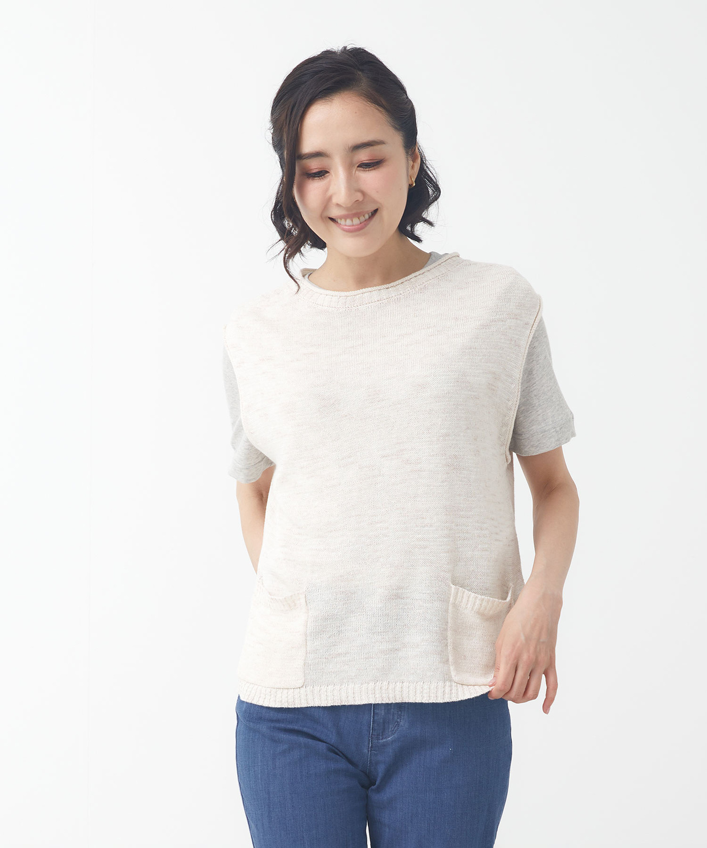 レディース コットンリネン ニュアンスカラー ベスト通販 [0303-53301