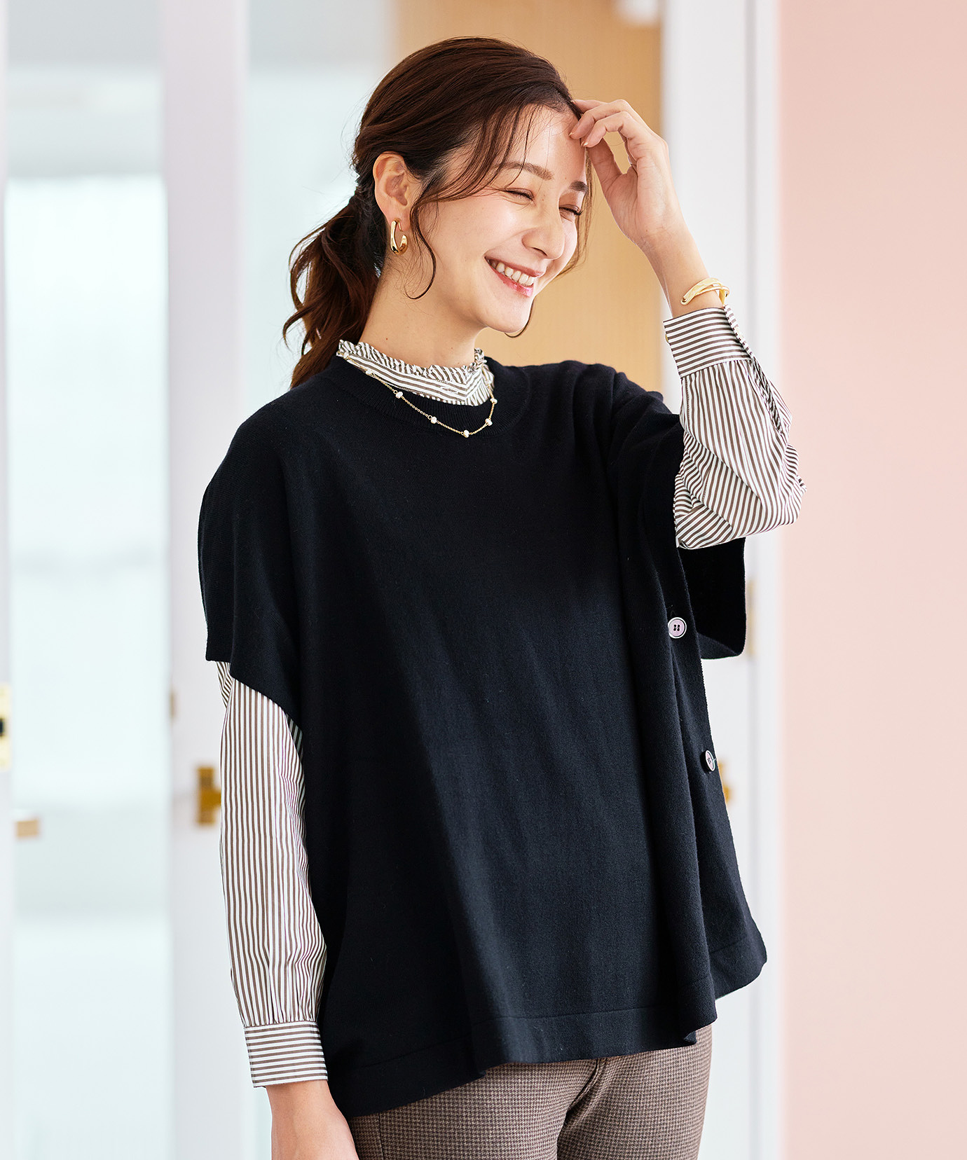 レディース ウールブレンド ポンチョ風 ニット ベスト【手洗いOK】通販