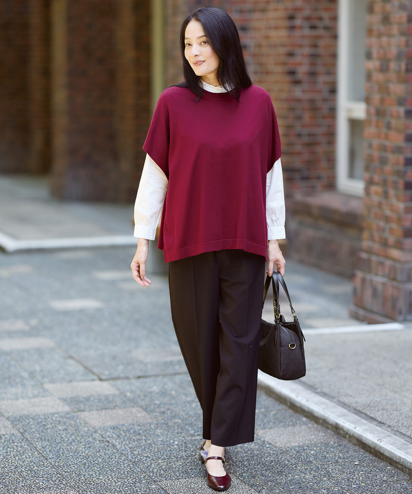 レディース ポンチョ風 ニット ベスト【手洗いOK】通販 [0303-55302