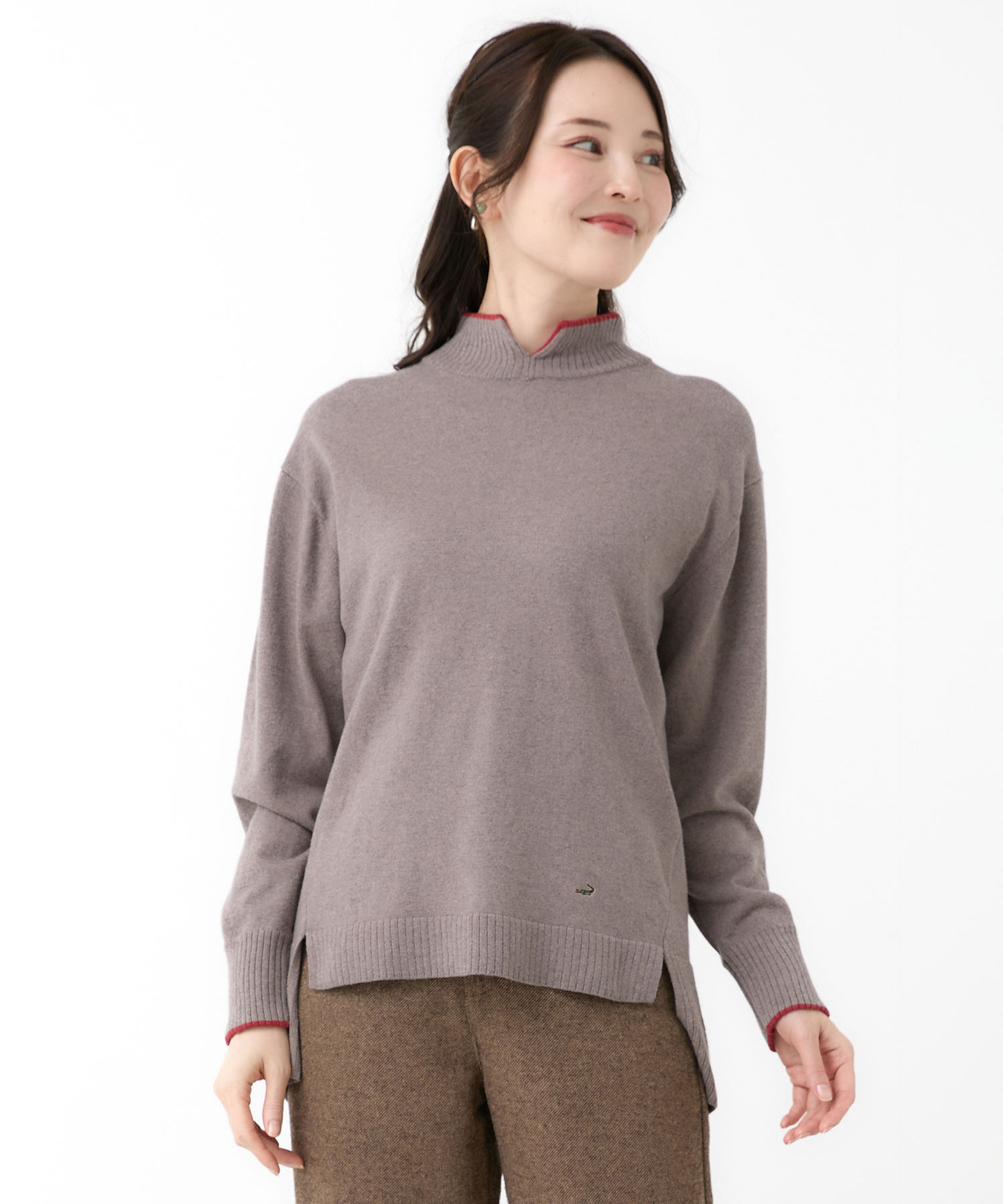 レディース ウールブレンド スリット ニットチュニック【手洗いOK