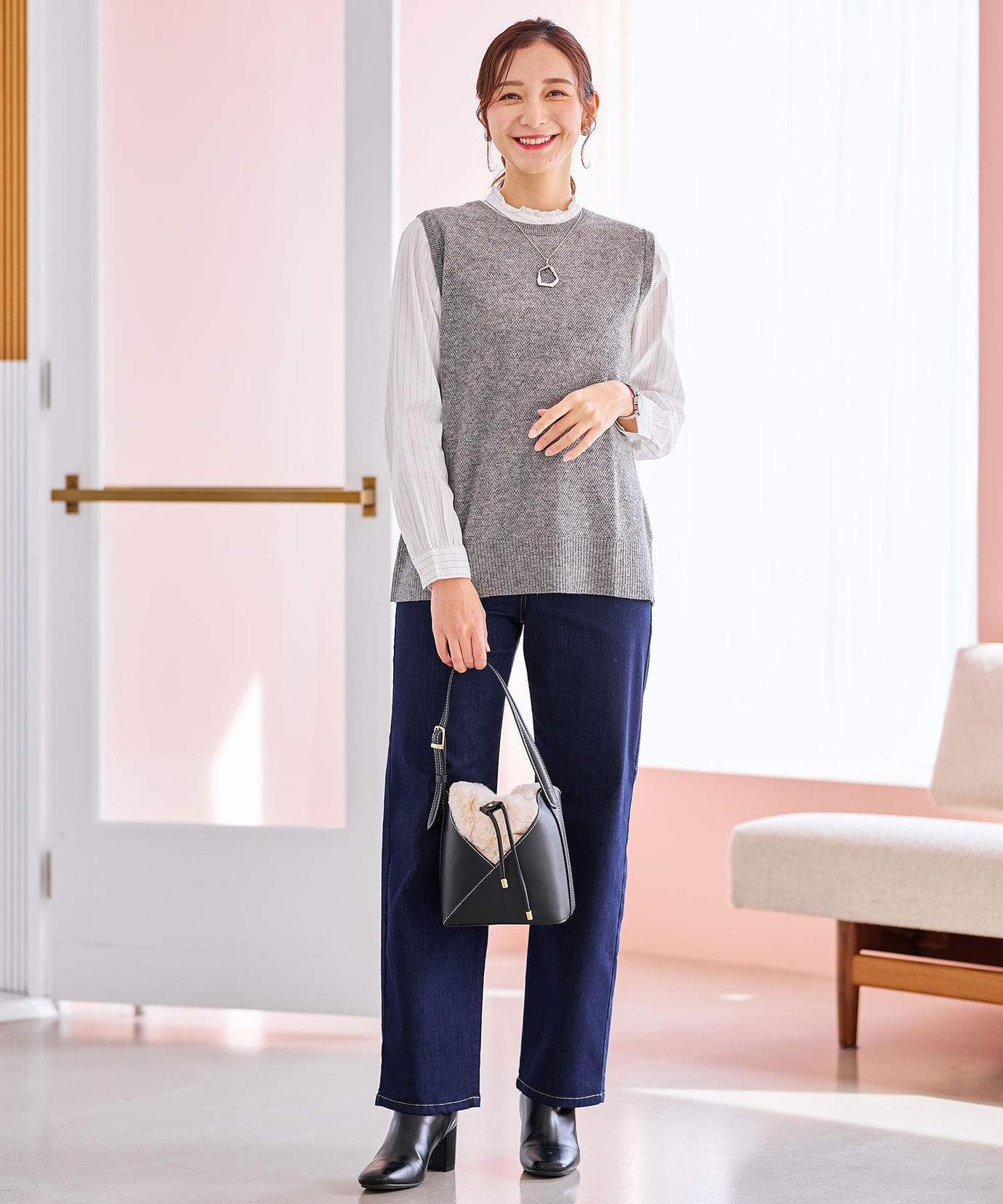 レディース ウールブレンド 2WAY ニットベスト【手洗いOK】通販 [0303