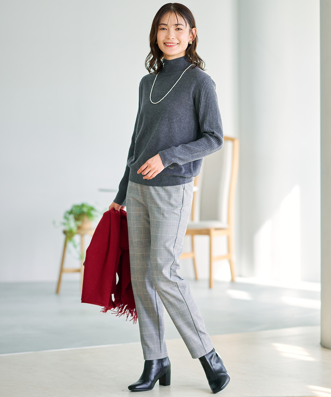 レディース ウールブレンド アゼハイネック ニットカットソー【手洗い