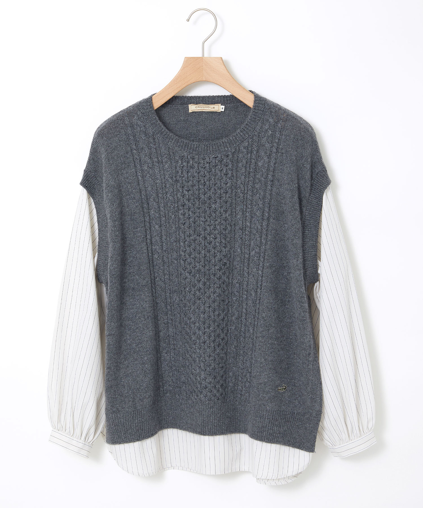 レディース ストライプ ドッキング ニット【手洗いOK】【オンライン