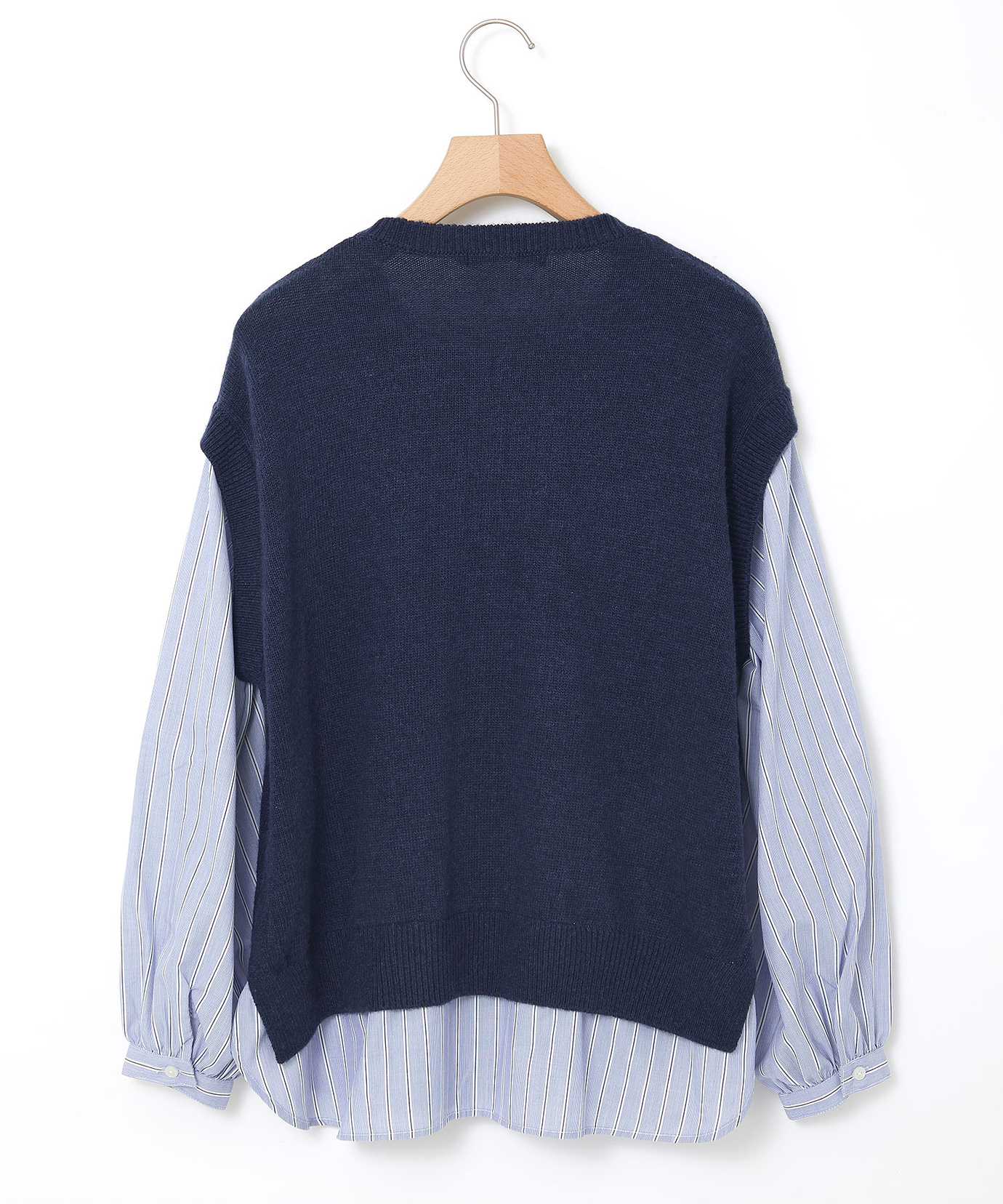 レディース ストライプ ドッキング ニット【手洗いOK】【オンライン