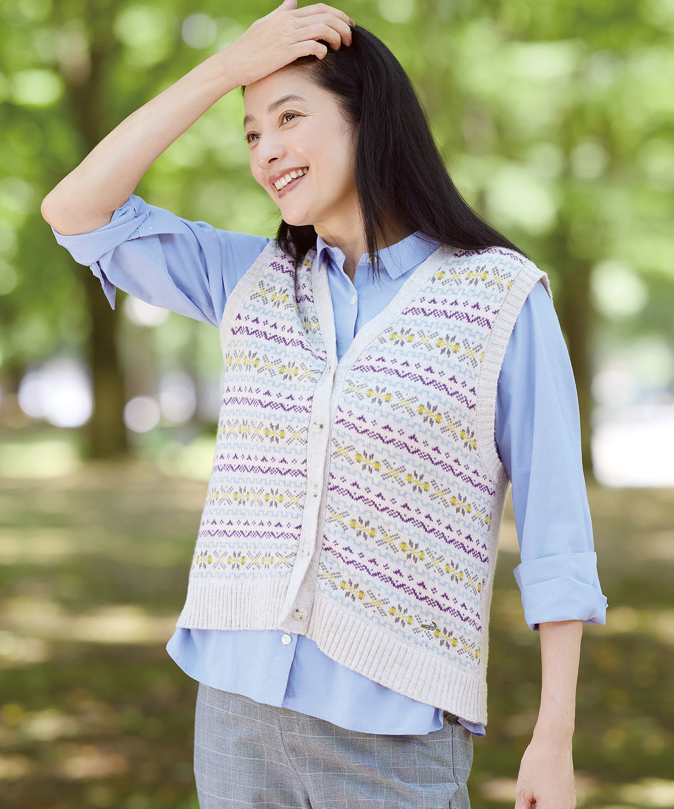レディース ウールブレンド フェアアイル柄 ニット ベスト【手洗いOK