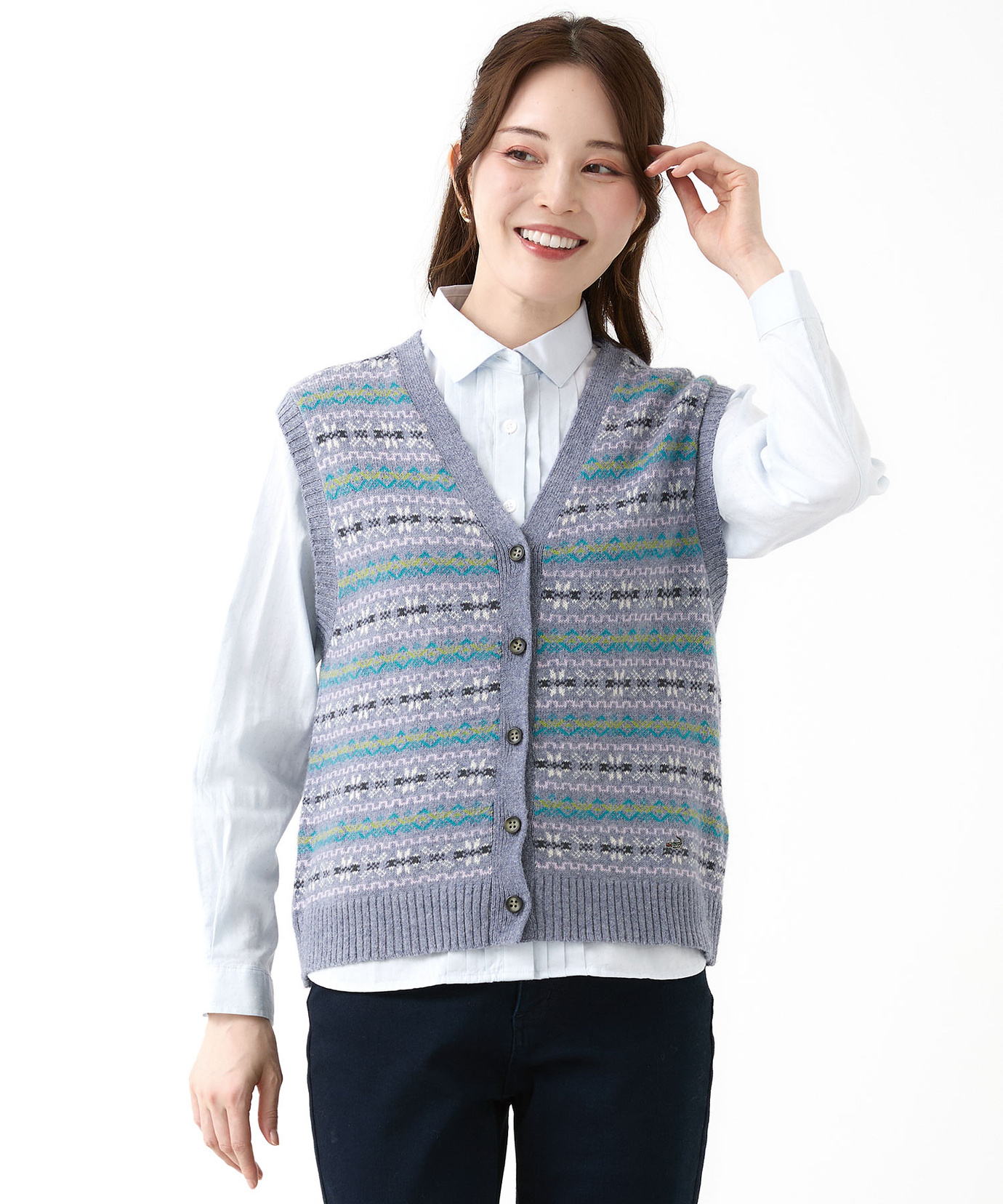 レディース フェアアイル柄 ニット ベスト【手洗いOK】通販 [0303