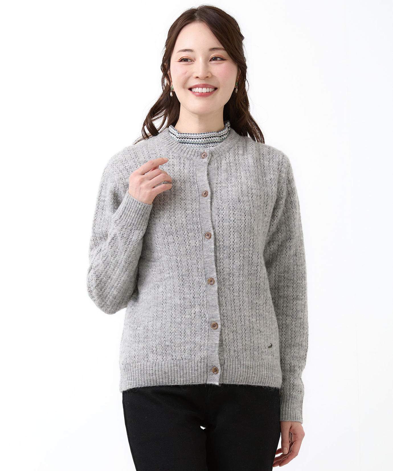 レディース ウールブレンド ケーブル ニットカーディガン【手洗いOK