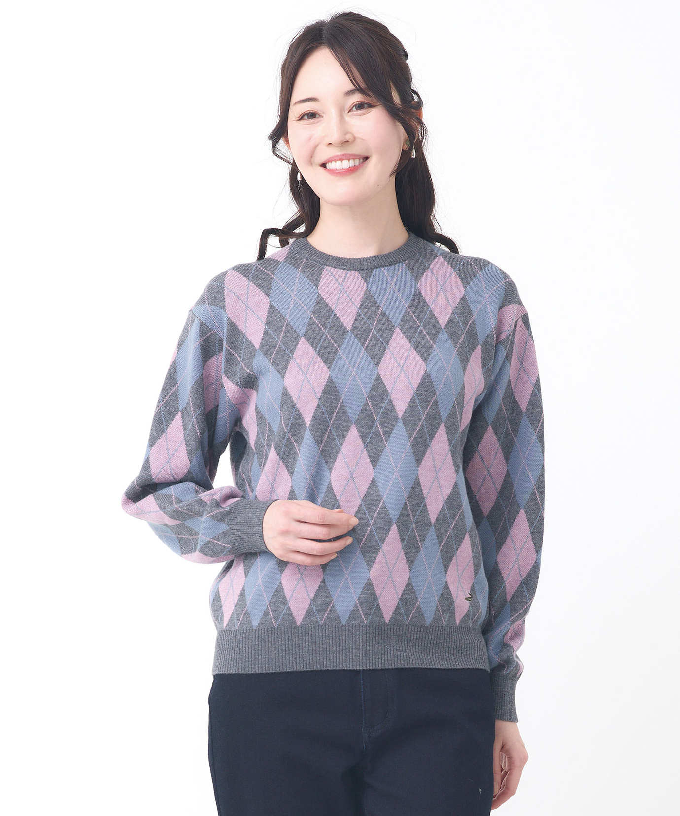 レディース ウールブレンド アーガイル柄 ニット【手洗いOK】通販