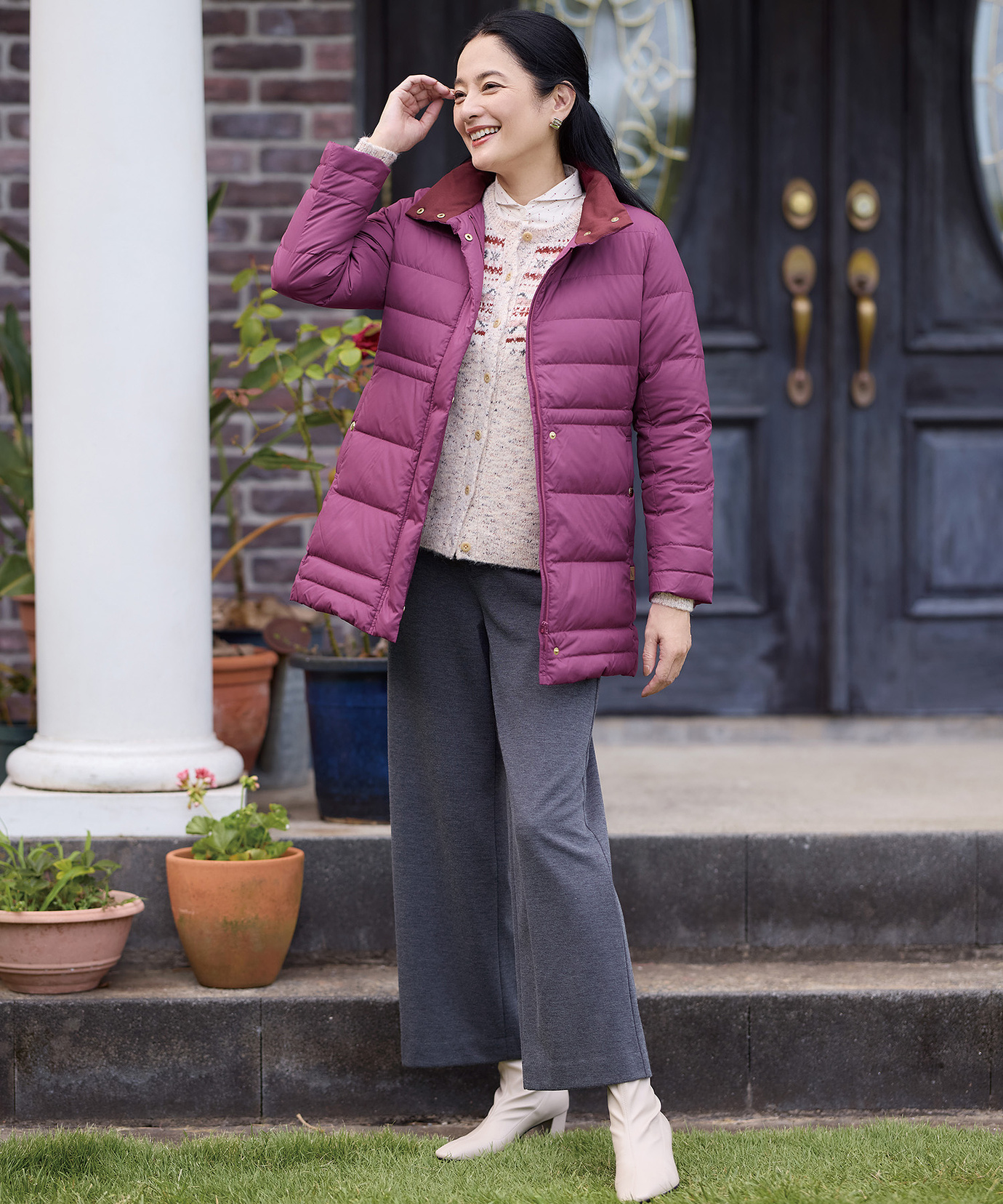 レディース ウールブレンド フェアアイル柄 ニットカーディガン