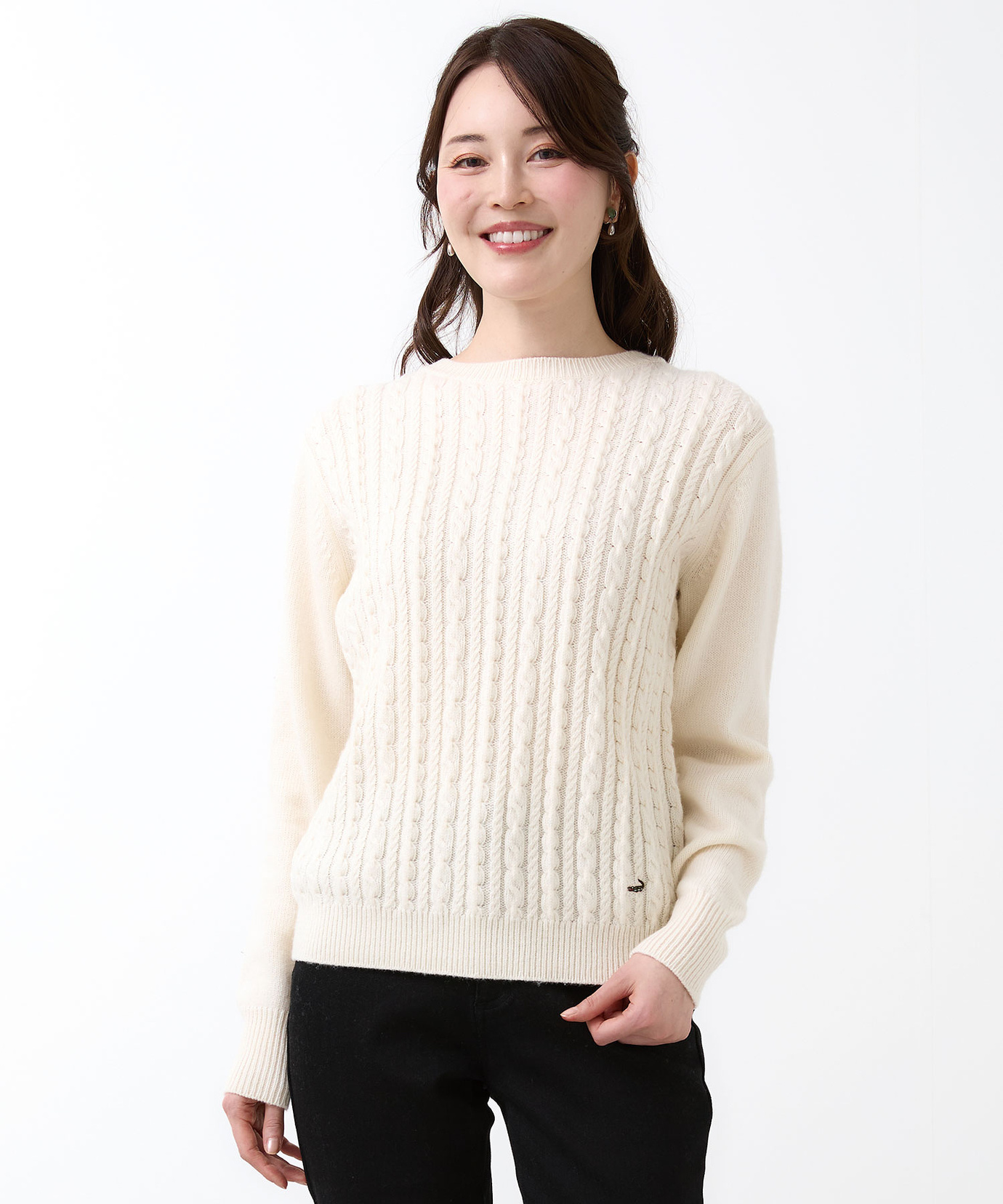 こっこ様 ニット 白 レディース ウールブレンド ケーブル ニット通販 [0303-58304