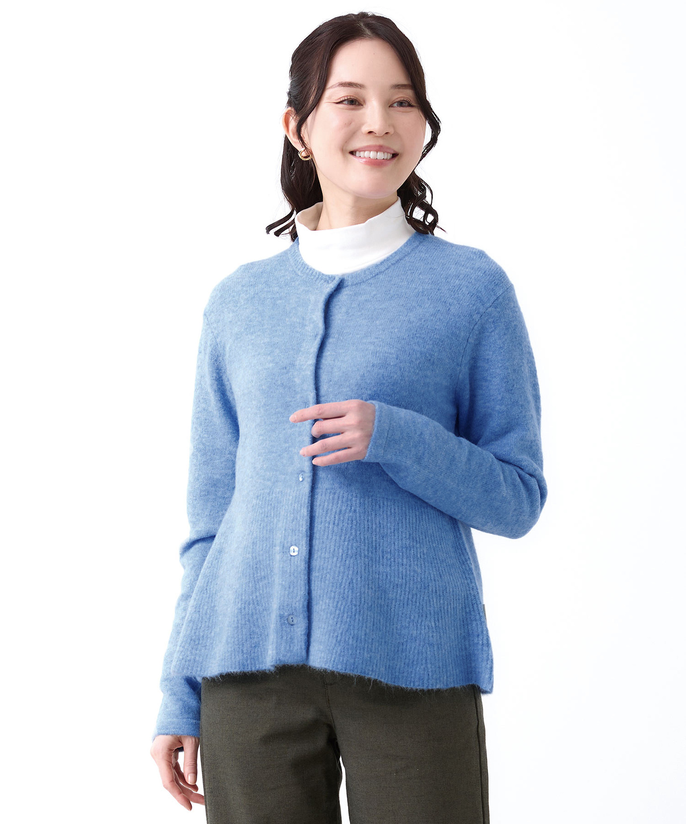 レディース ウールブレンド フレア ニットカーディガン【手洗いOK