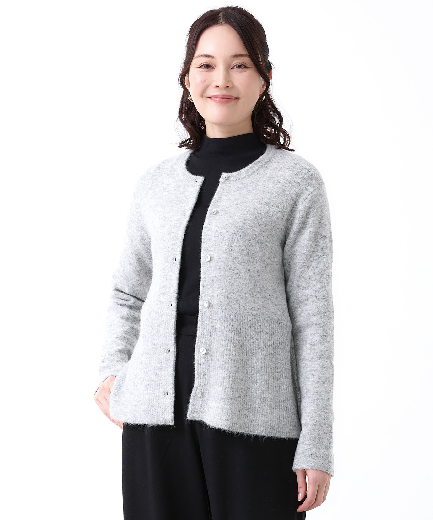 レディース ウールブレンド フレア ニットカーディガン【手洗いOK