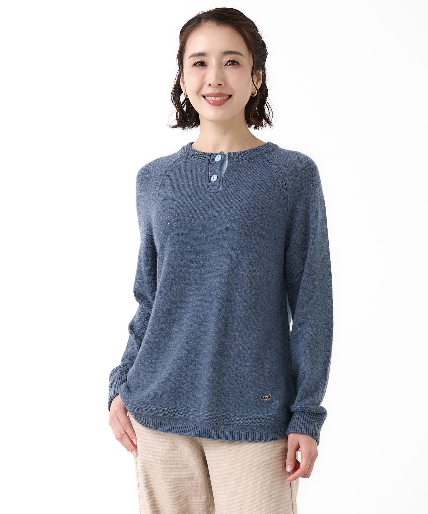 レディース ウールブレンド ヘンリーネック ニット通販 [0303-58307