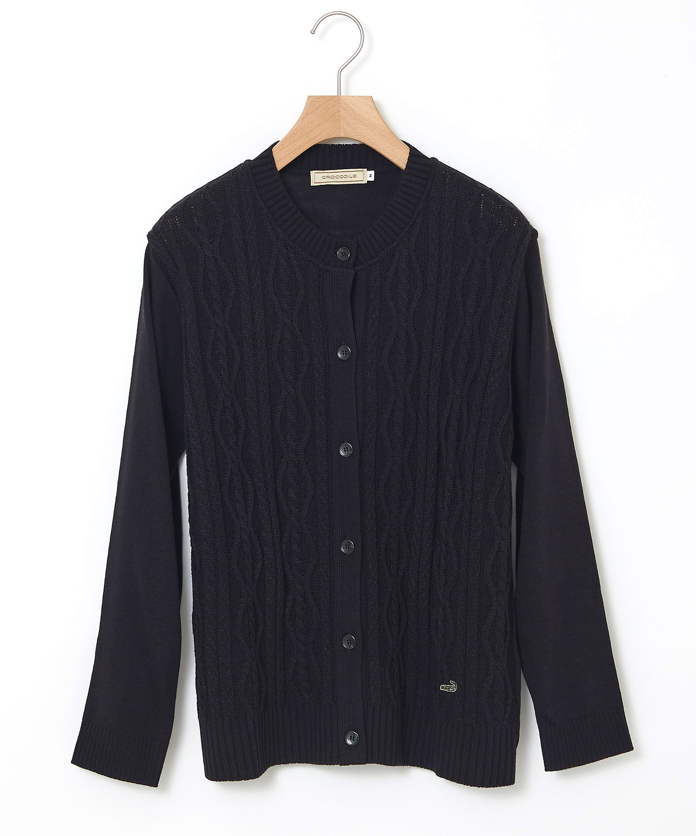 24AW コルコバード プリーツカラーカーディガン　ブラック レディース ウールブレンド ケーブル ニットカーディガン【一部店舗