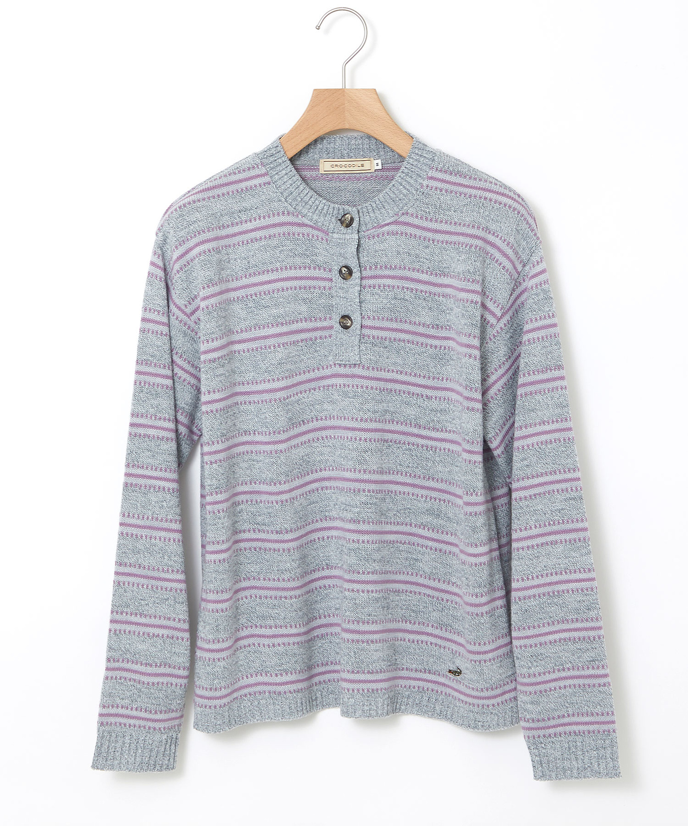 レディース ウールブレンド ヘンリーネック ボーダーニット【一部店舗