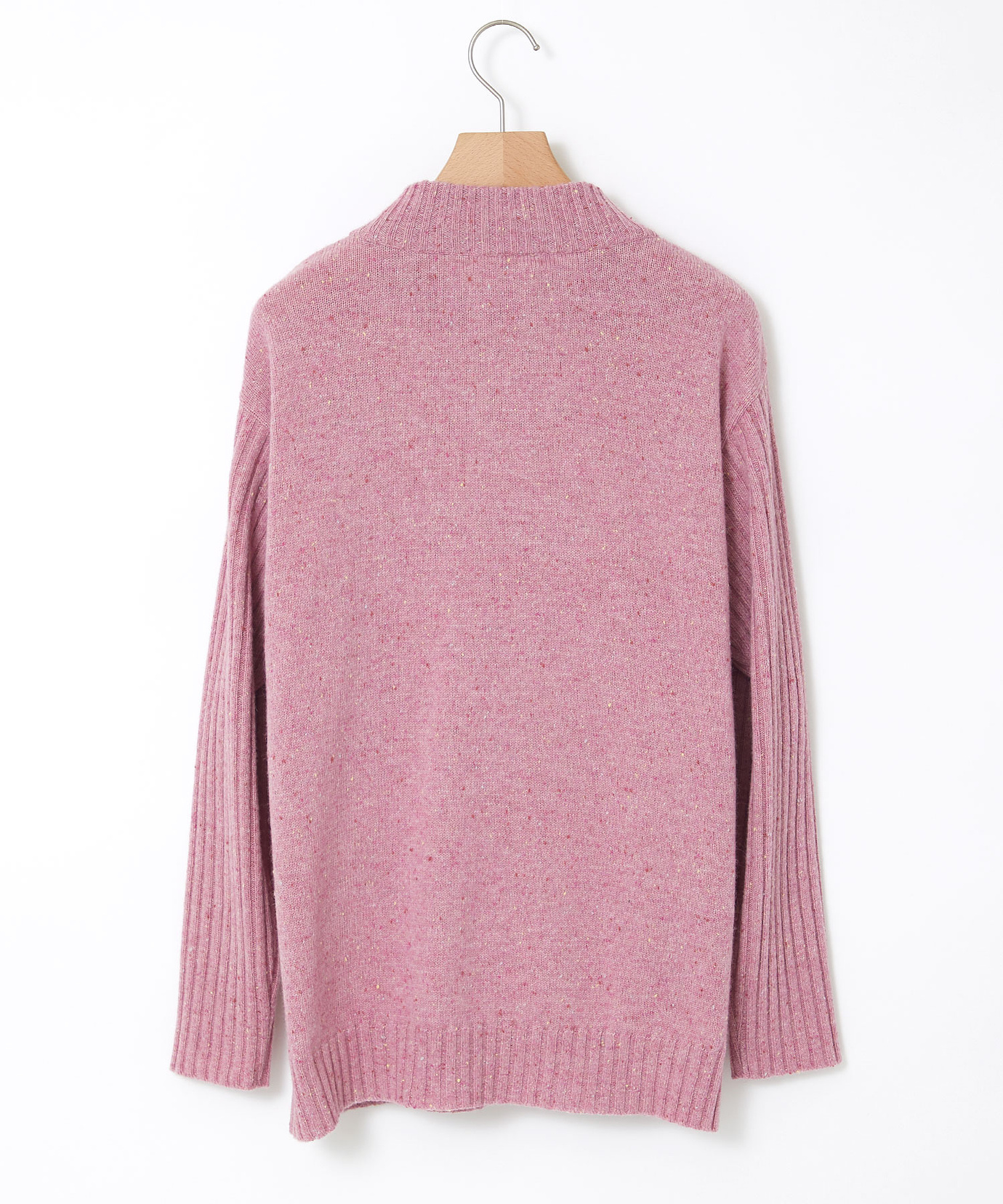 レディース ウールブレンド ハイネック ネップ ニットチュニック