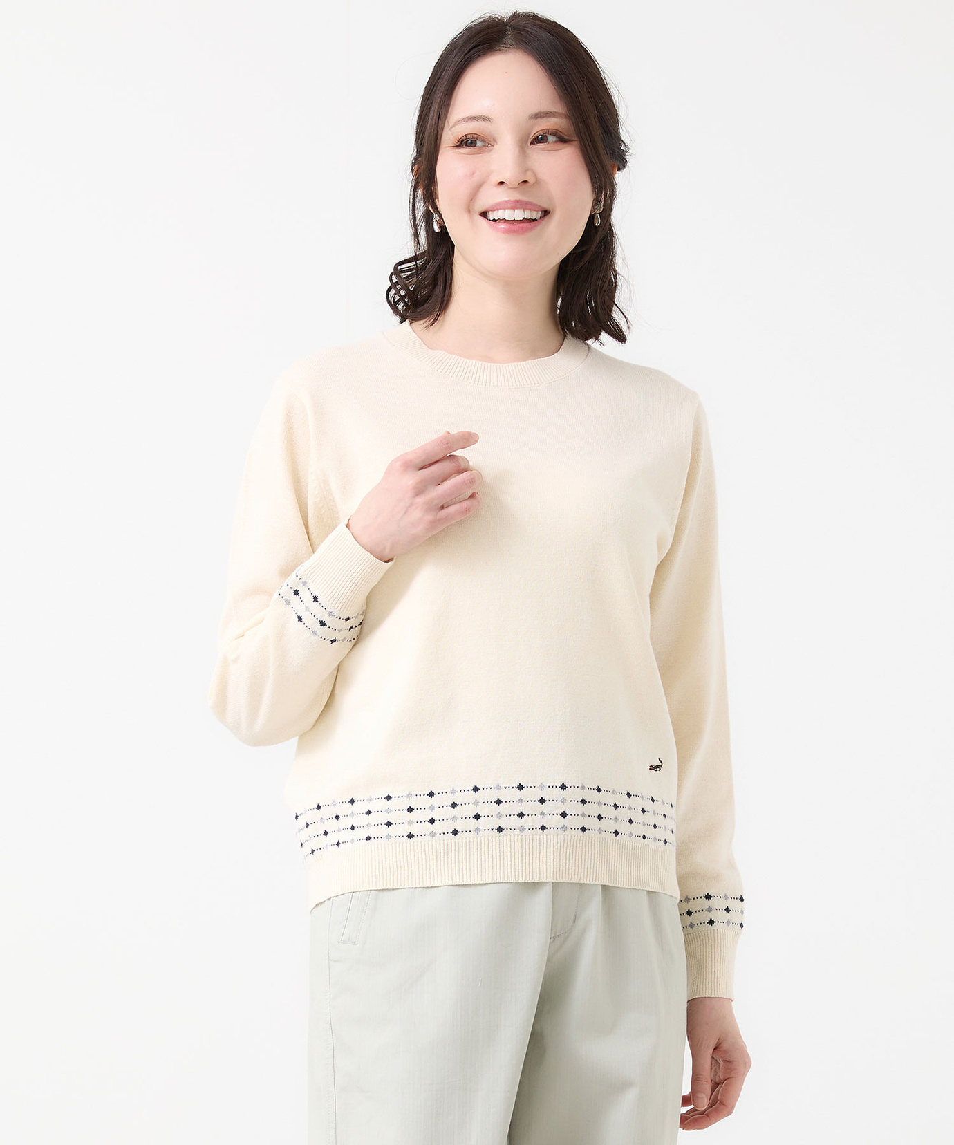 レディース ジャカード柄 クルーネック ニット【手洗いOK】通販 [0303