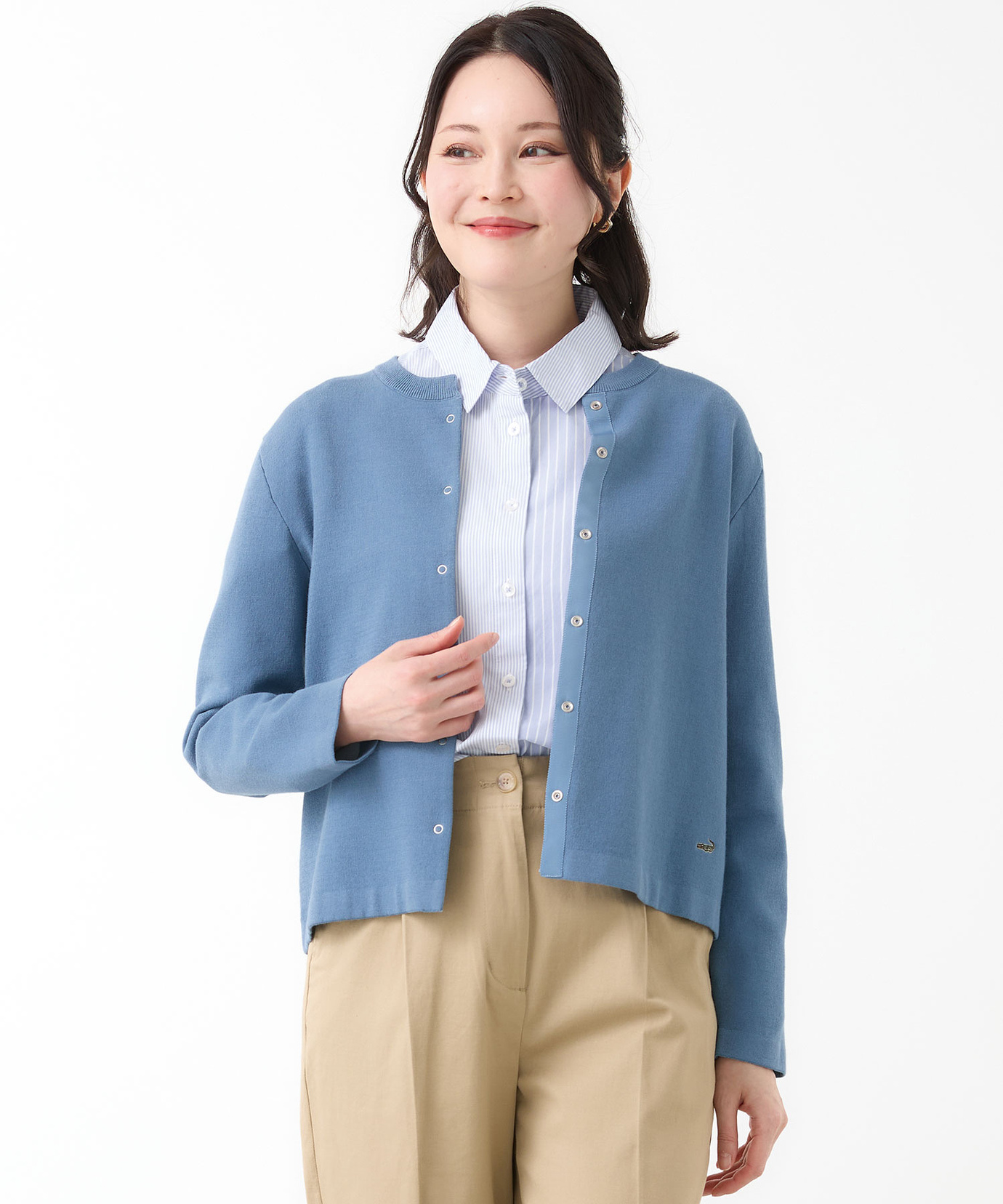 レディース ダブルジャカード ニット カーディガン【手洗いOK】通販