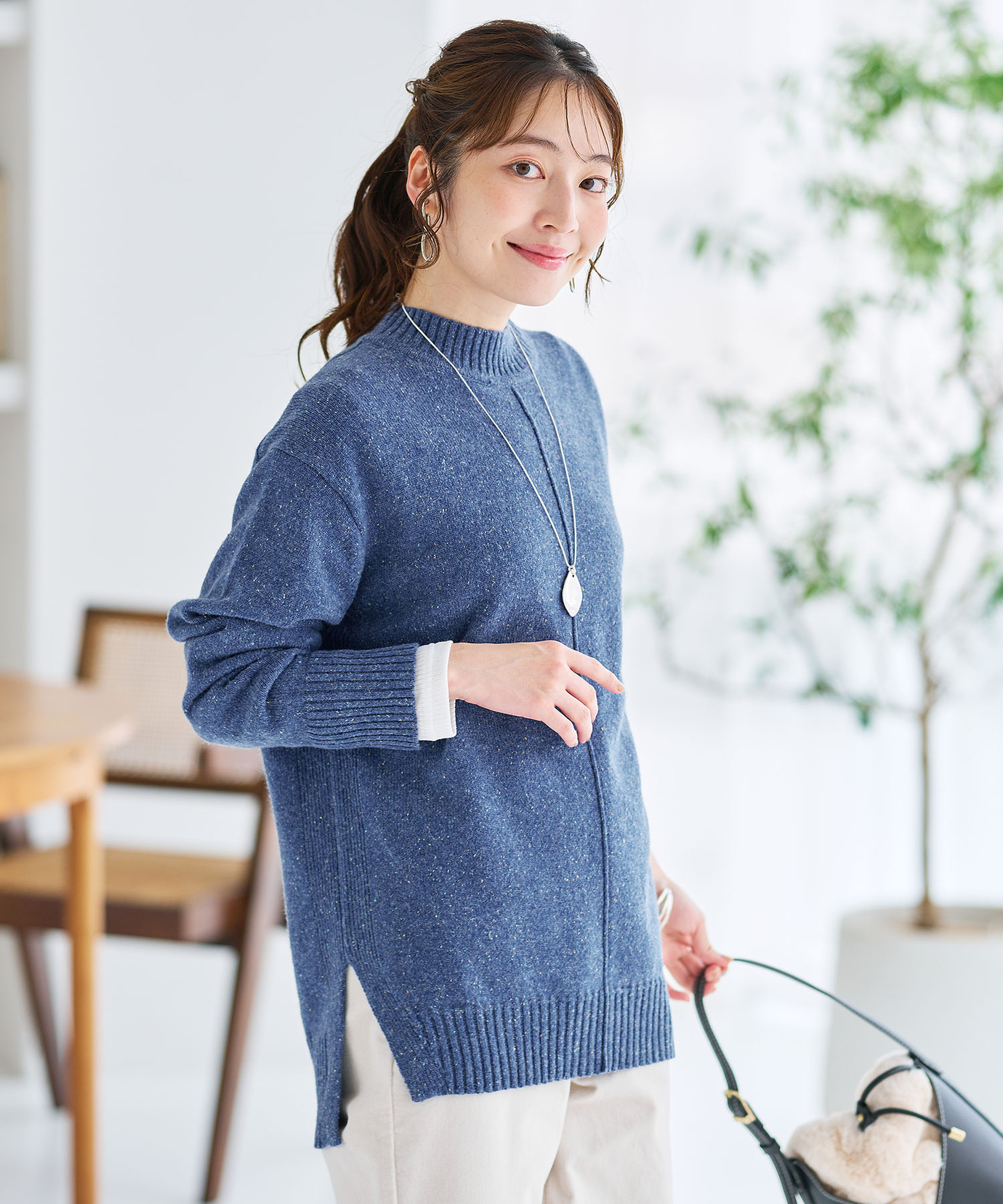 レディース ウールブレンド ネップ ニットチュニック【オンライン