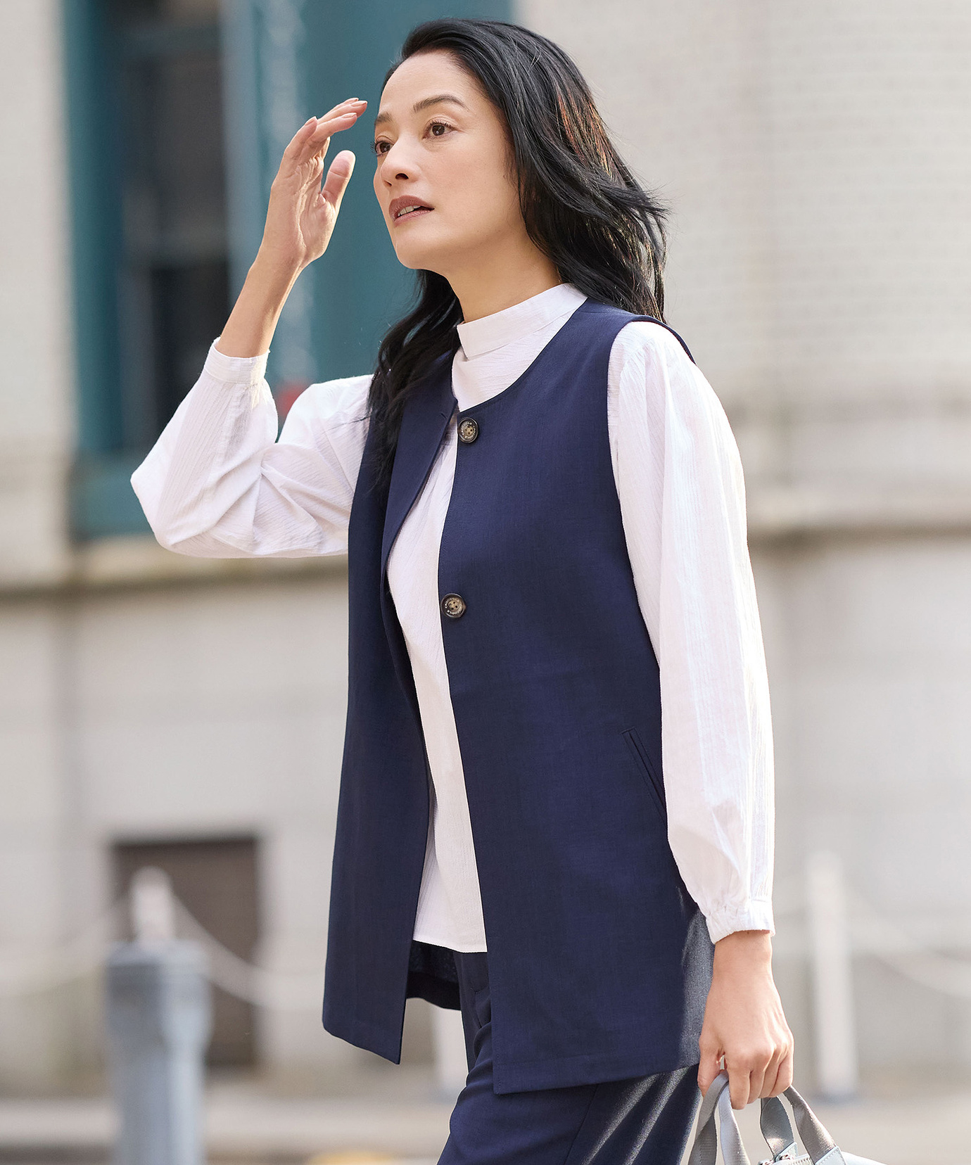 レディース リネンライク ノーカラー ベスト通販 [0304-53400