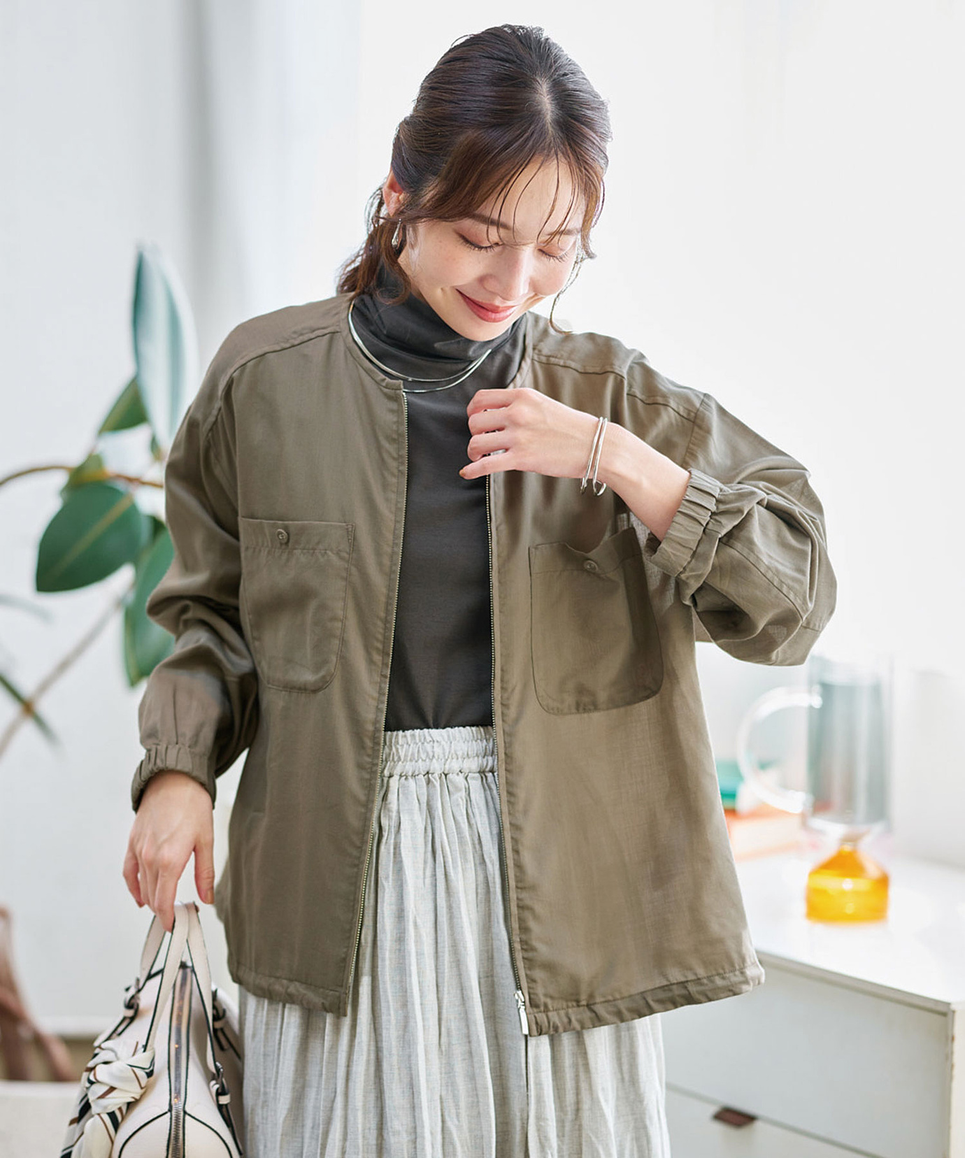 レディース ノーカラー シアー ブルゾン通販 [0304-55401