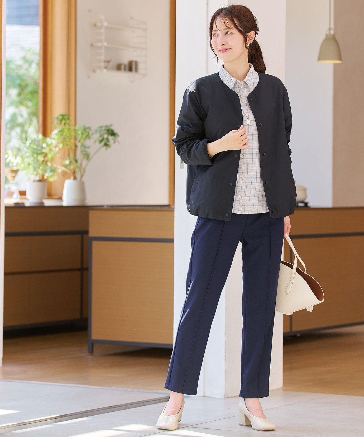 レディース ノーカラー 中綿 ジャケット通販 [0304-55405